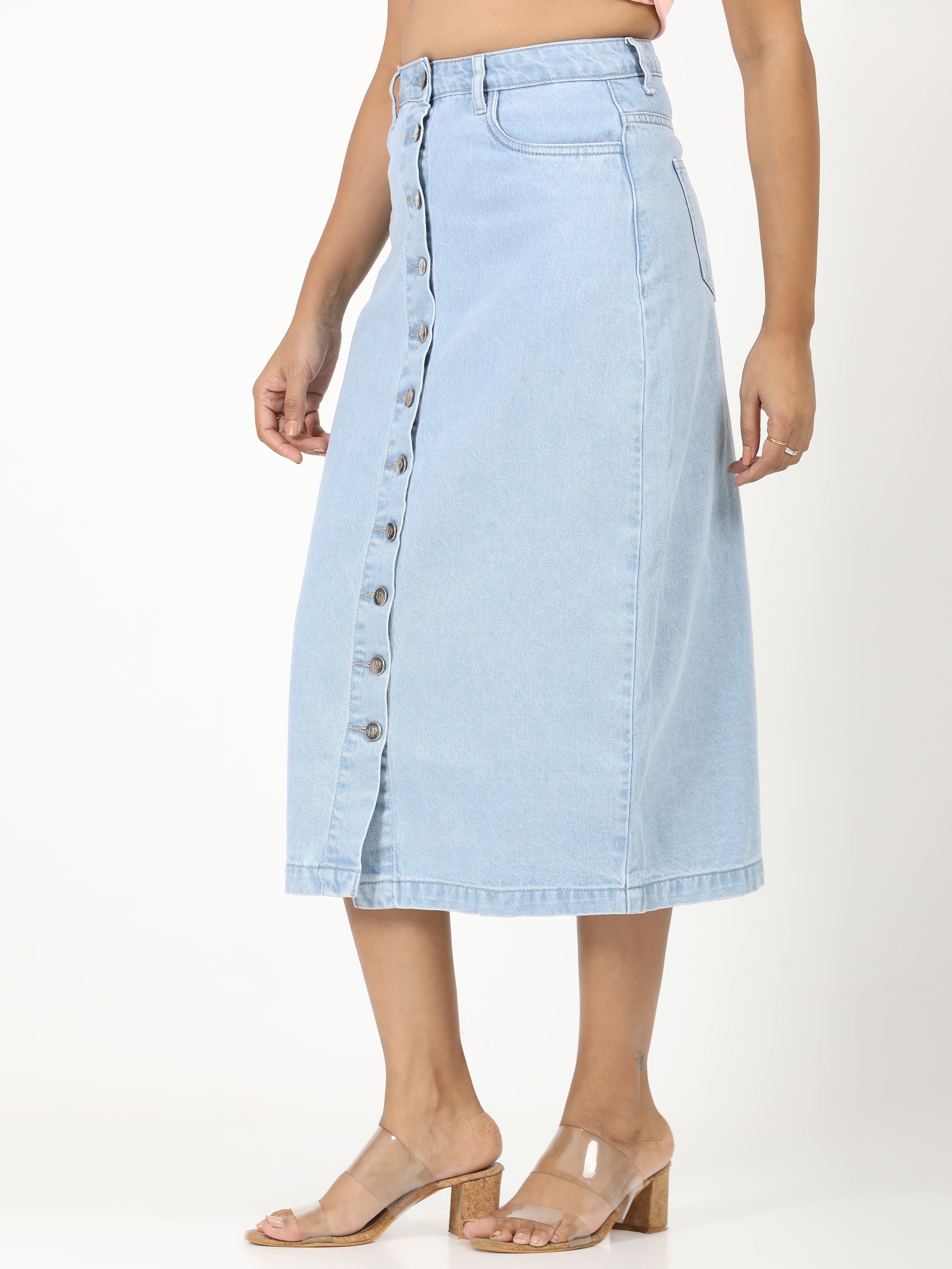 Solid Denim Skirt -Light Blue
