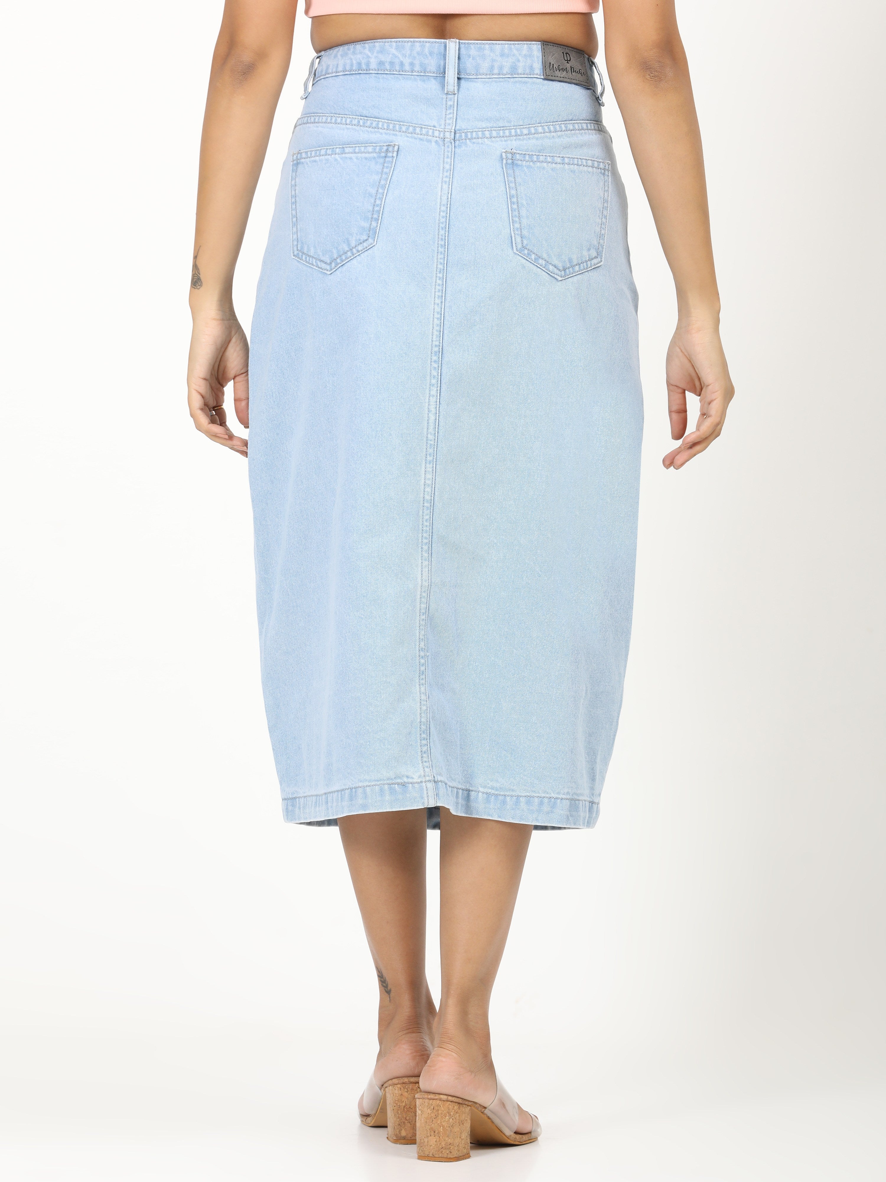 Solid Denim Skirt -Light Blue