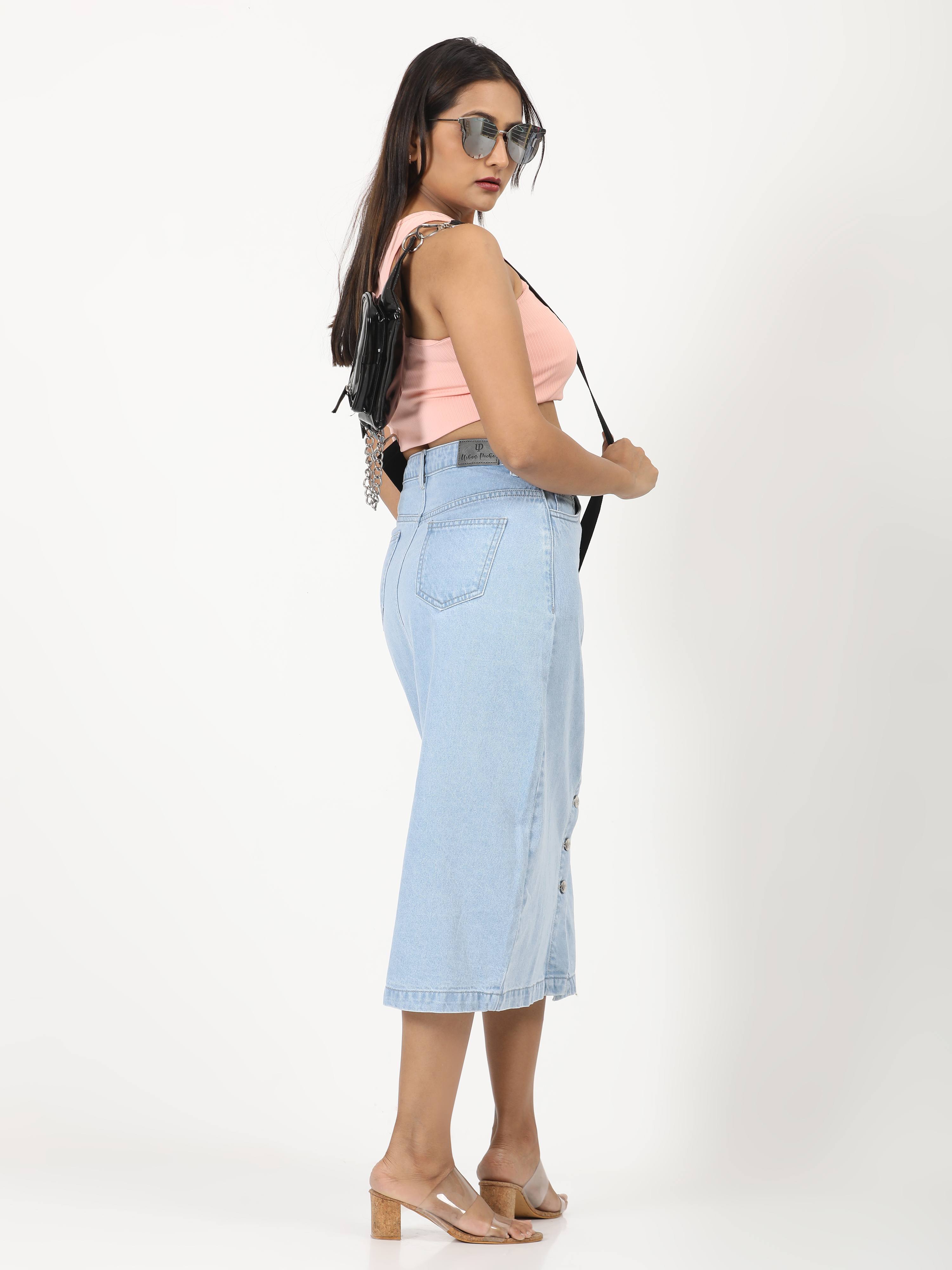 Solid Denim Skirt -Light Blue