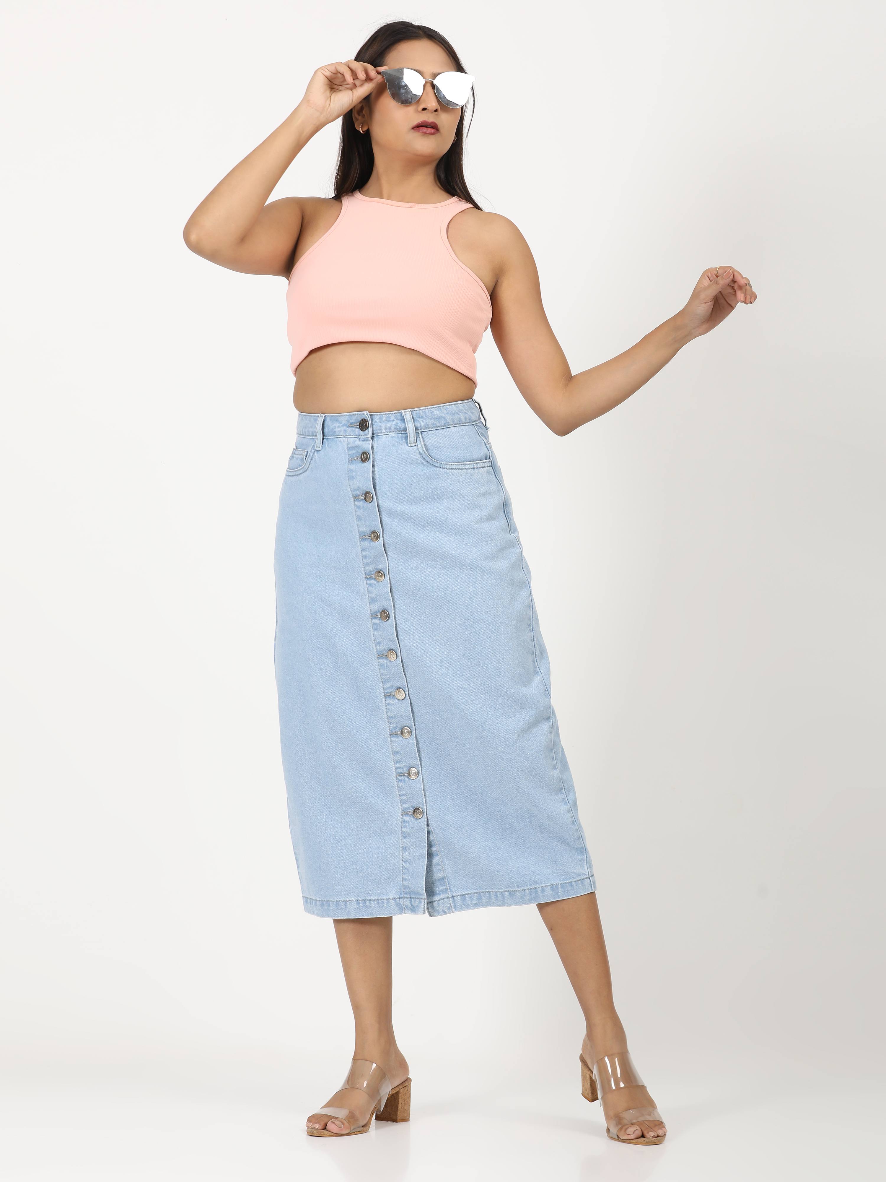 Solid Denim Skirt -Light Blue