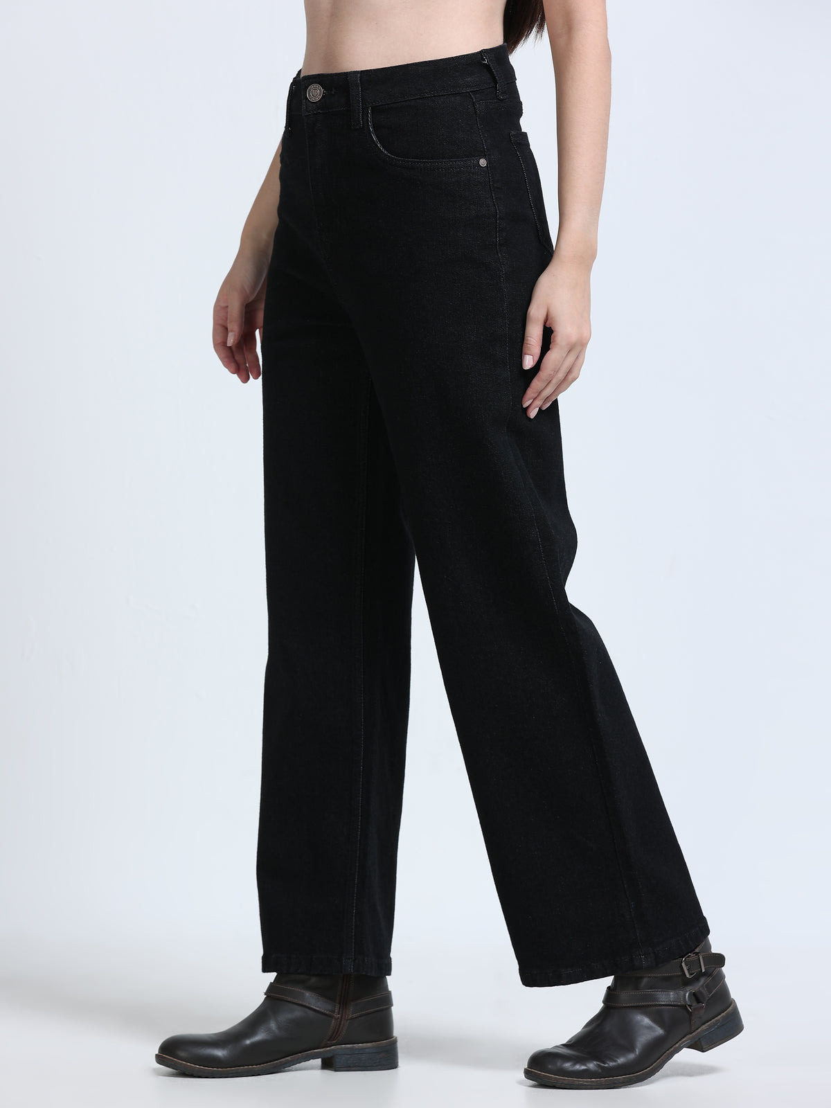 High Rise Wide Leg Jeans - Black