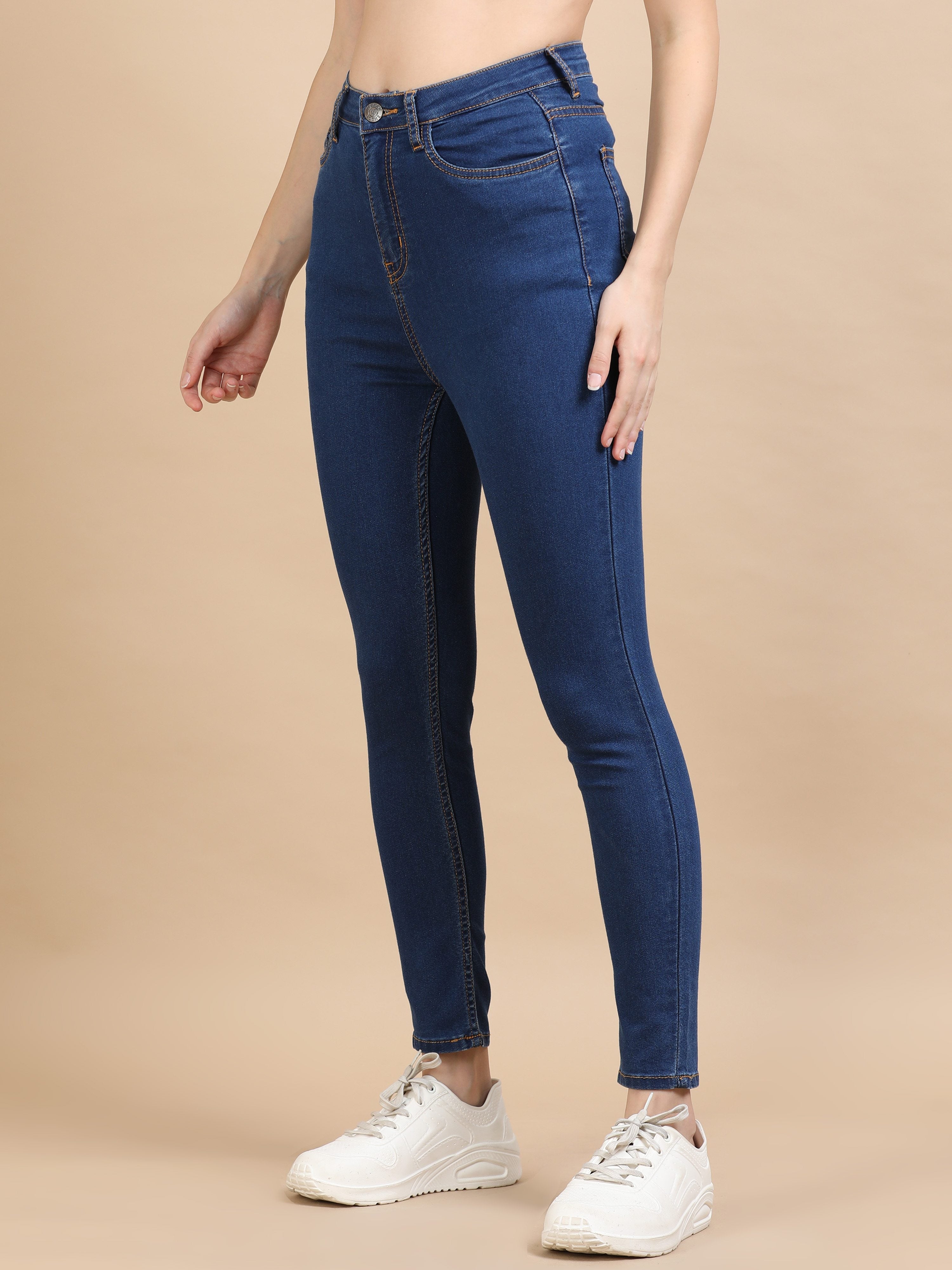 High Waist Skinny Fit Stretch Jeans-Mid Blue