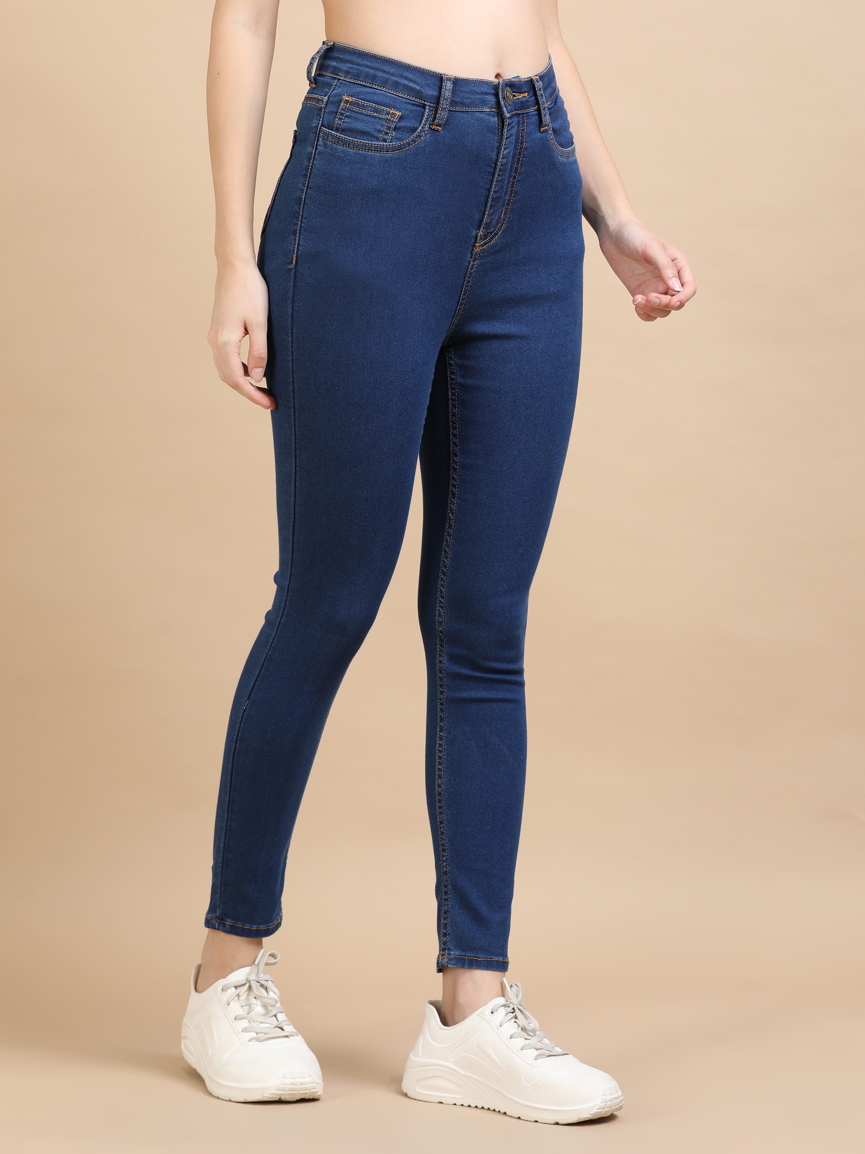 High Waist Skinny Fit Stretch Jeans-Mid Blue