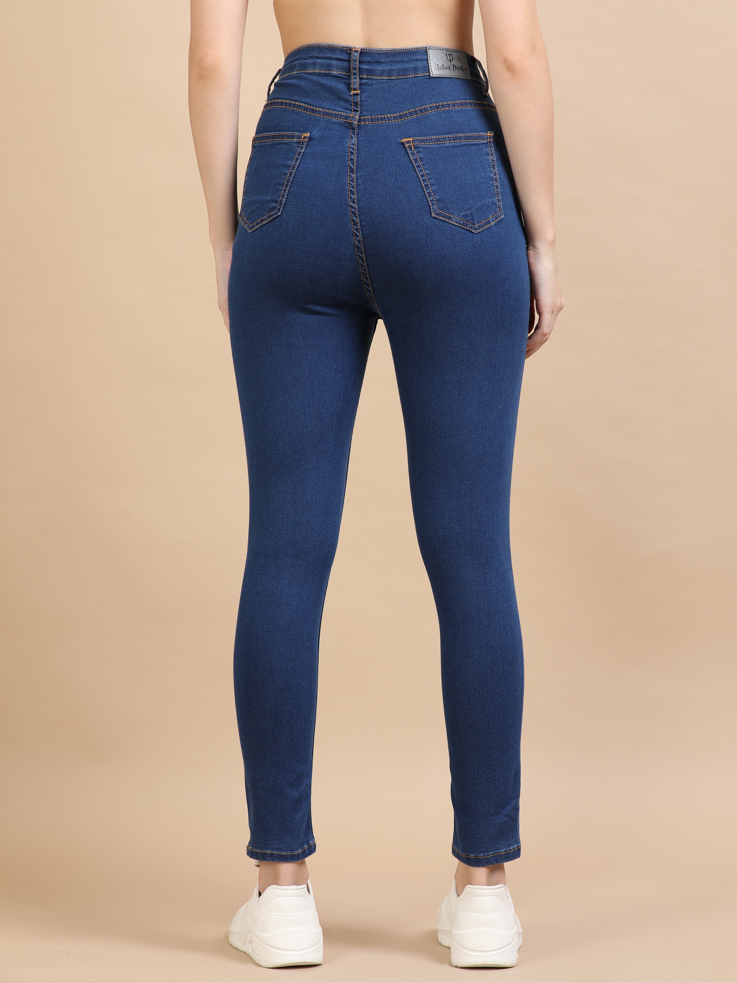 High Waist Skinny Fit Stretch Jeans-Mid Blue