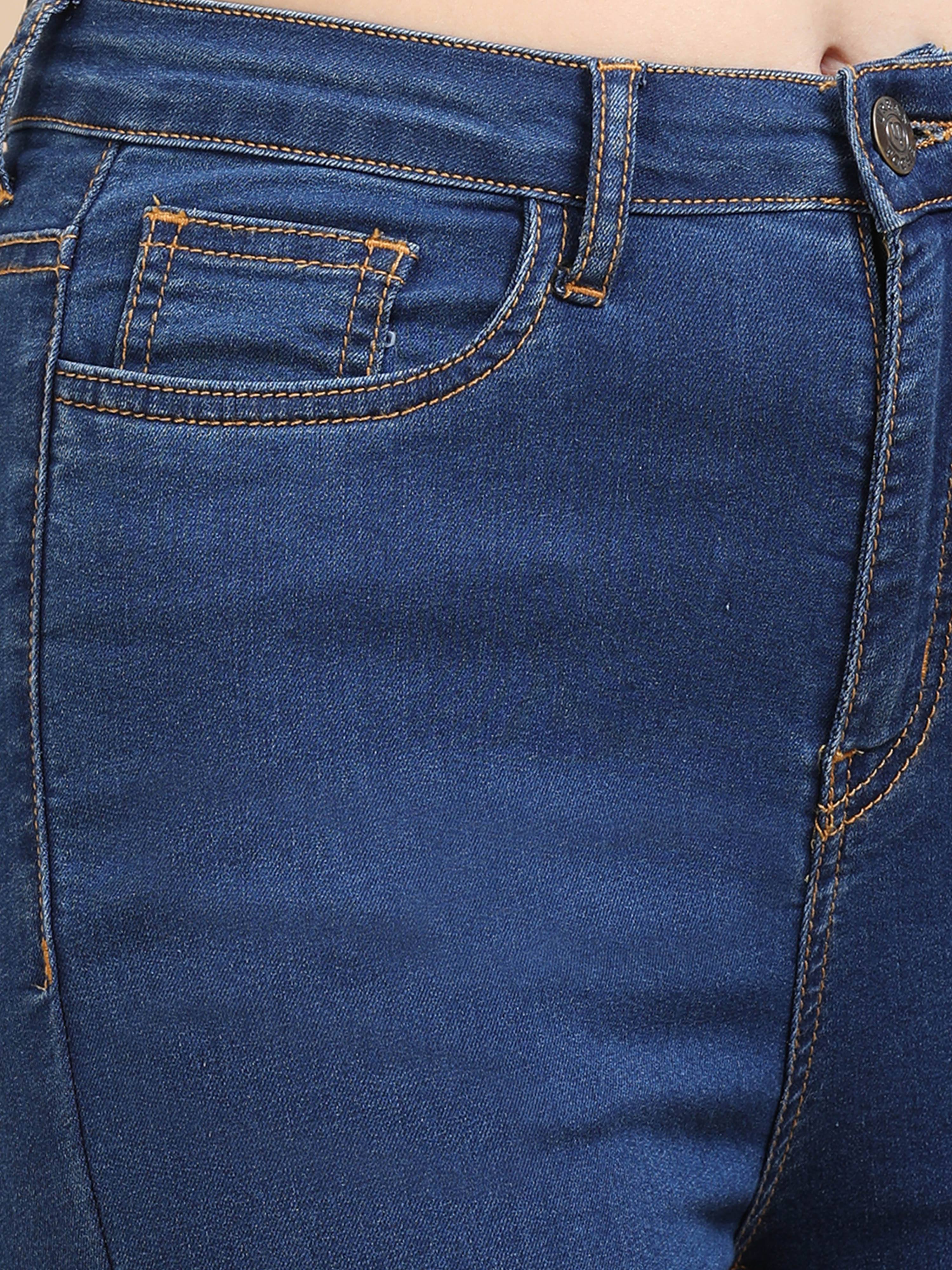High Waist Skinny Fit Stretch Jeans-Mid Blue