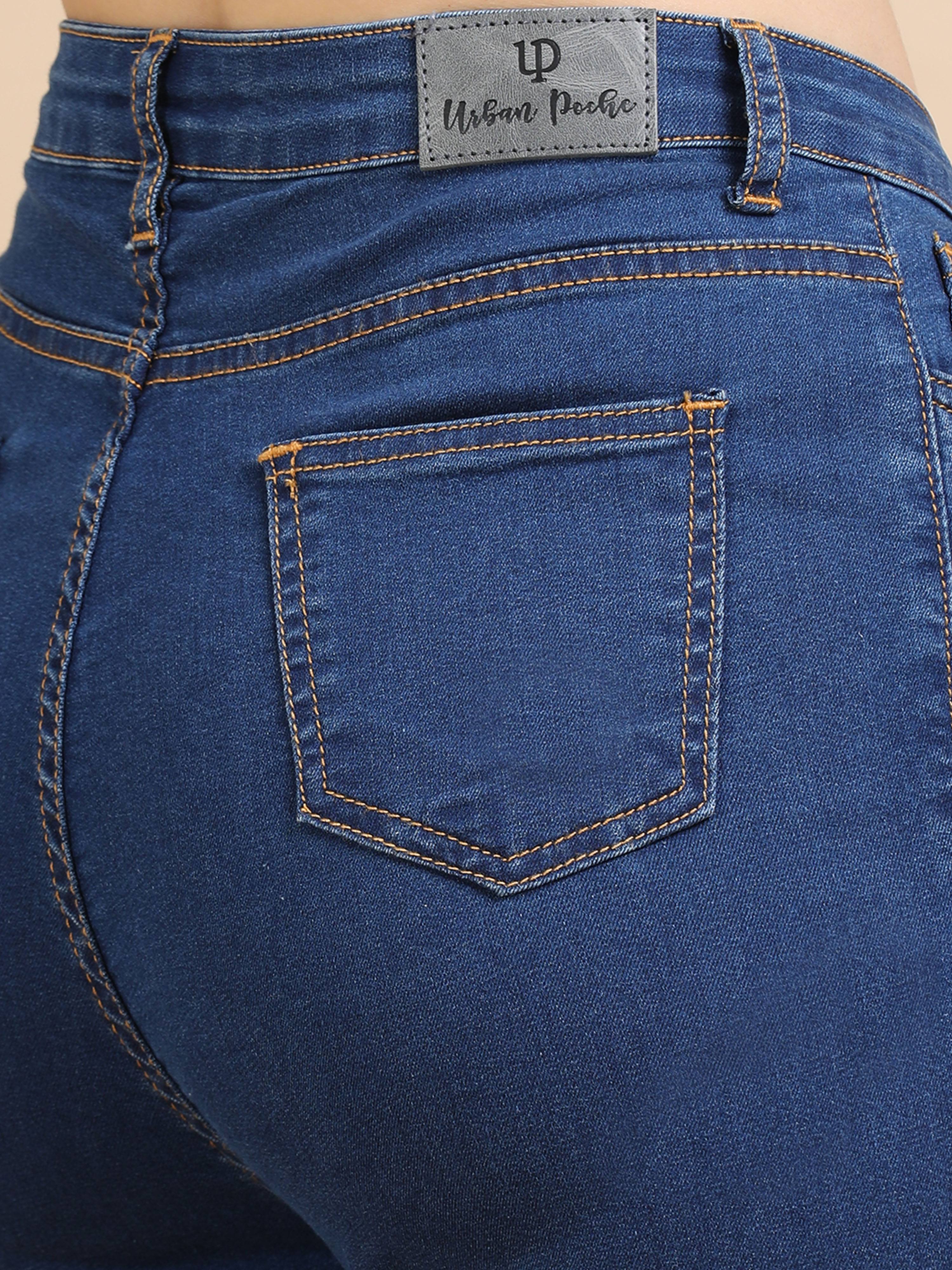 High Waist Skinny Fit Stretch Jeans-Mid Blue