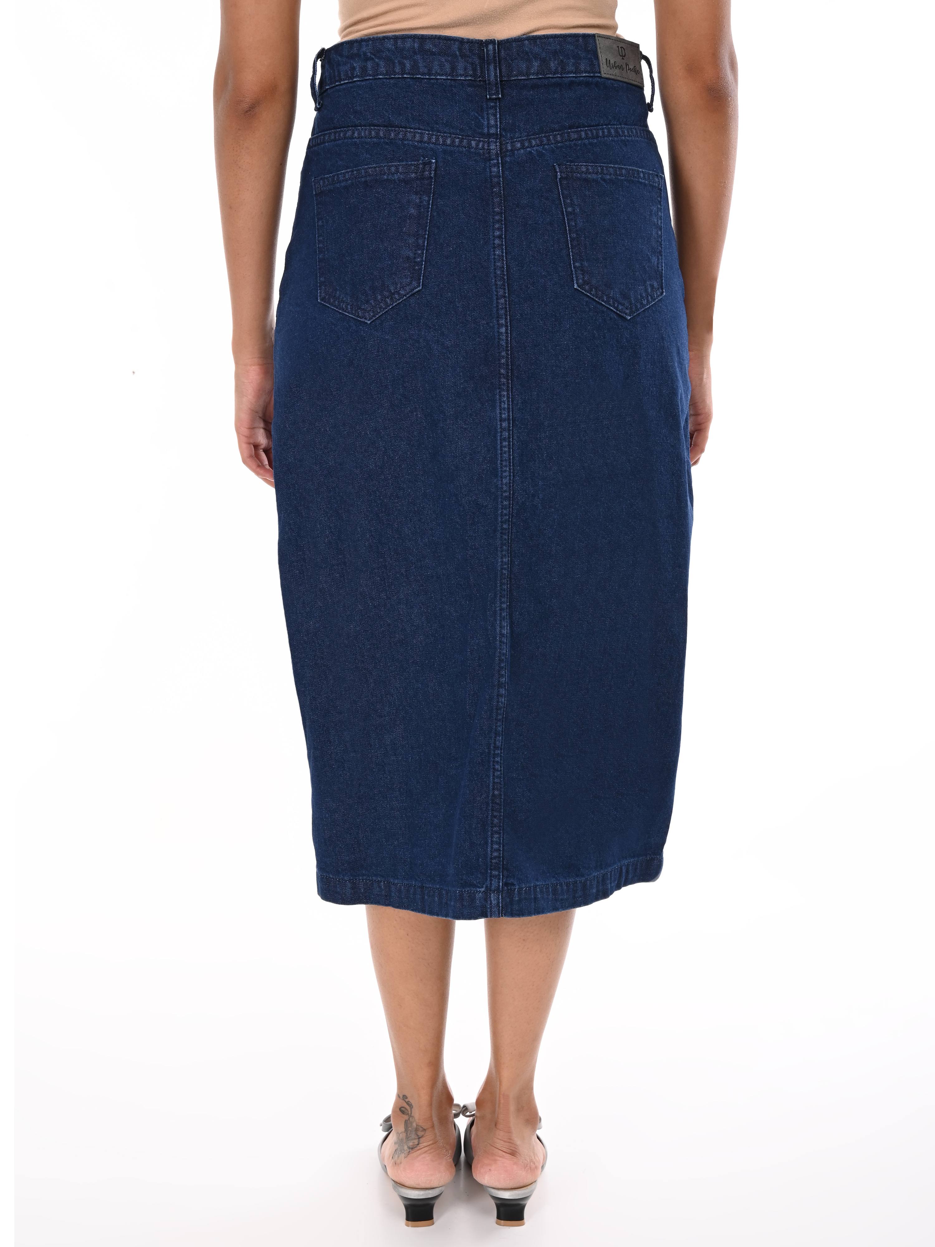 Solid Denim Skirt -Dark Blue