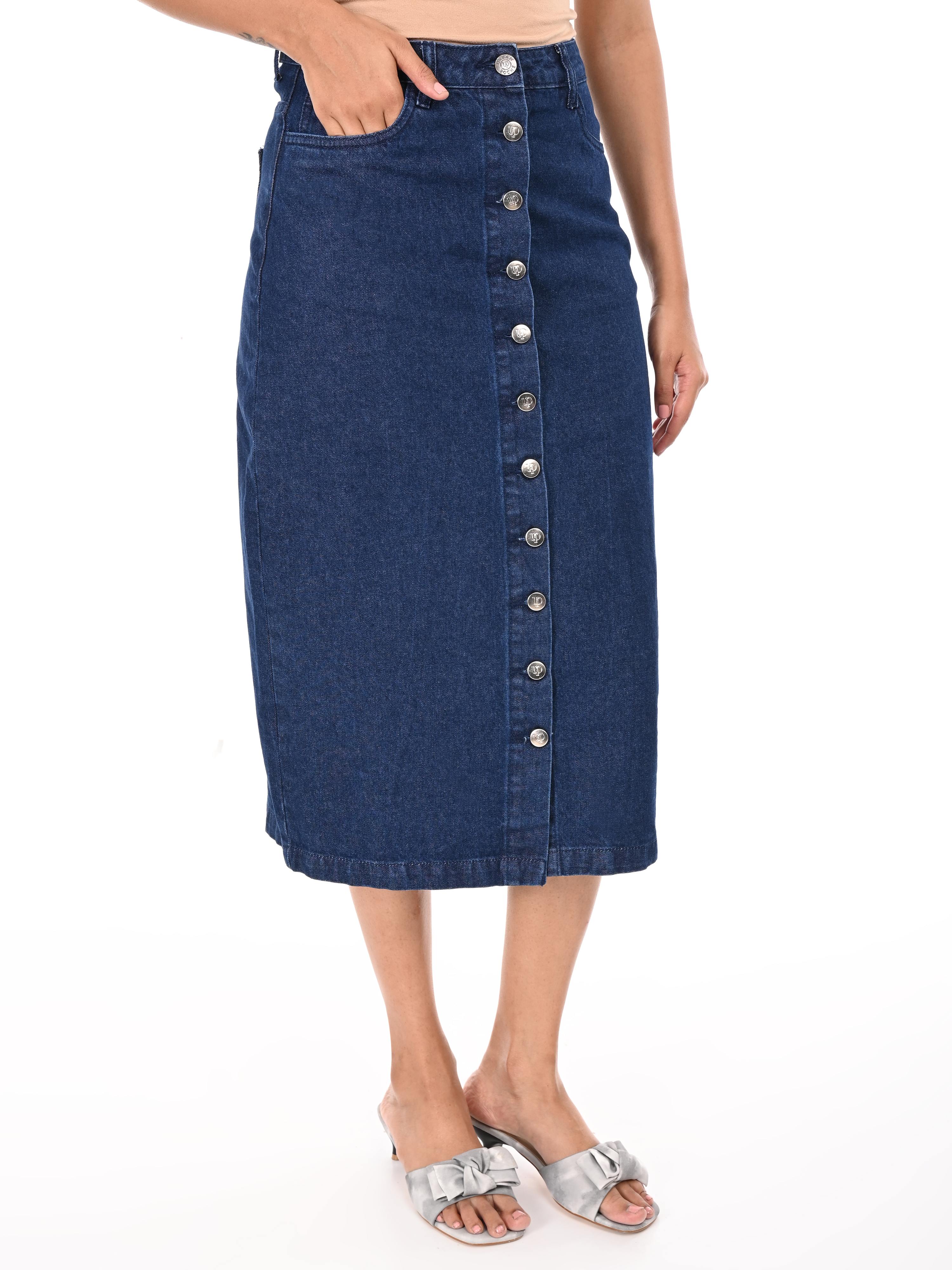 Solid Denim Skirt -Dark Blue