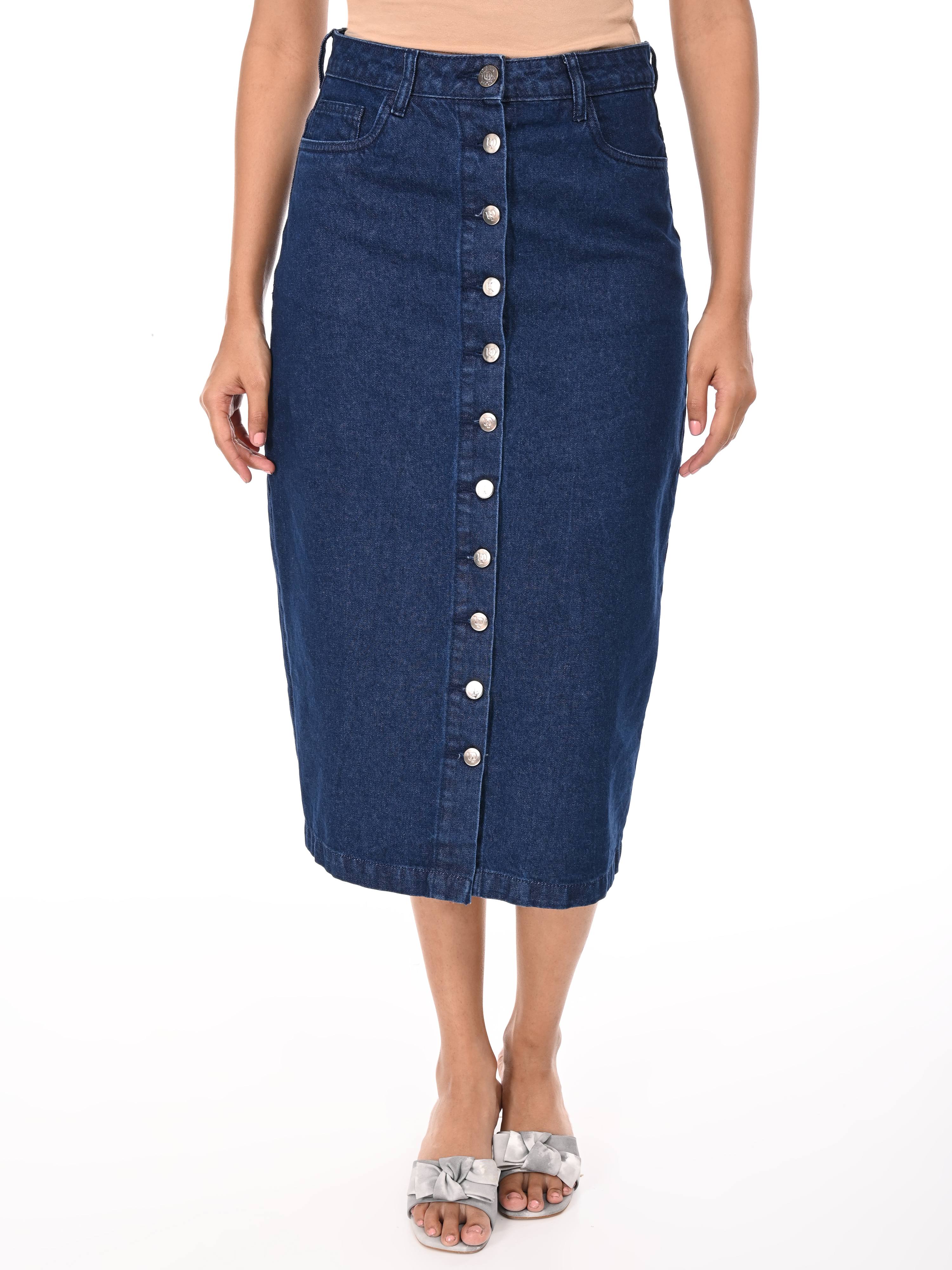 Solid Denim Skirt -Dark Blue