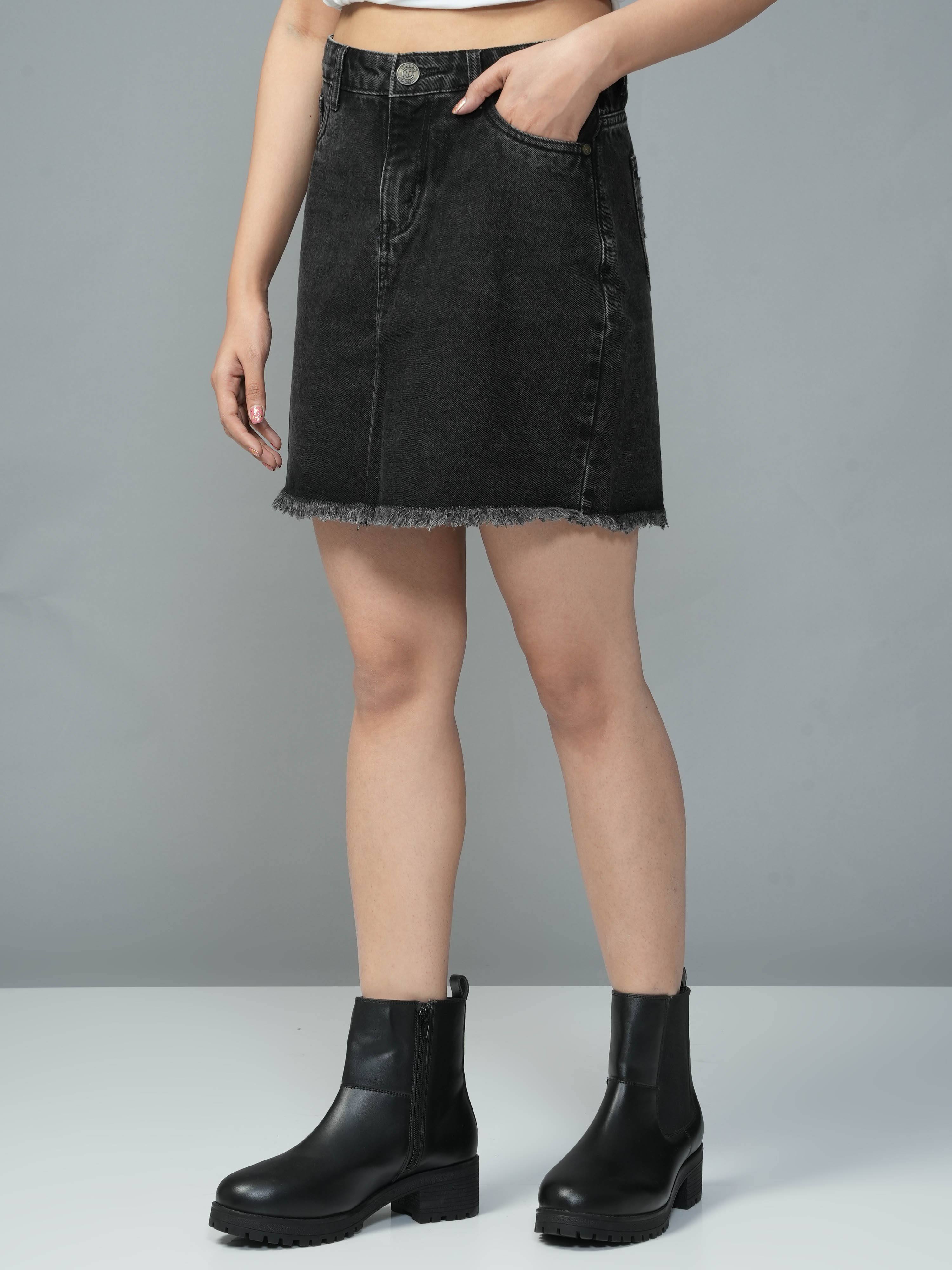 High Waist Charcoal Black Denim Skirt