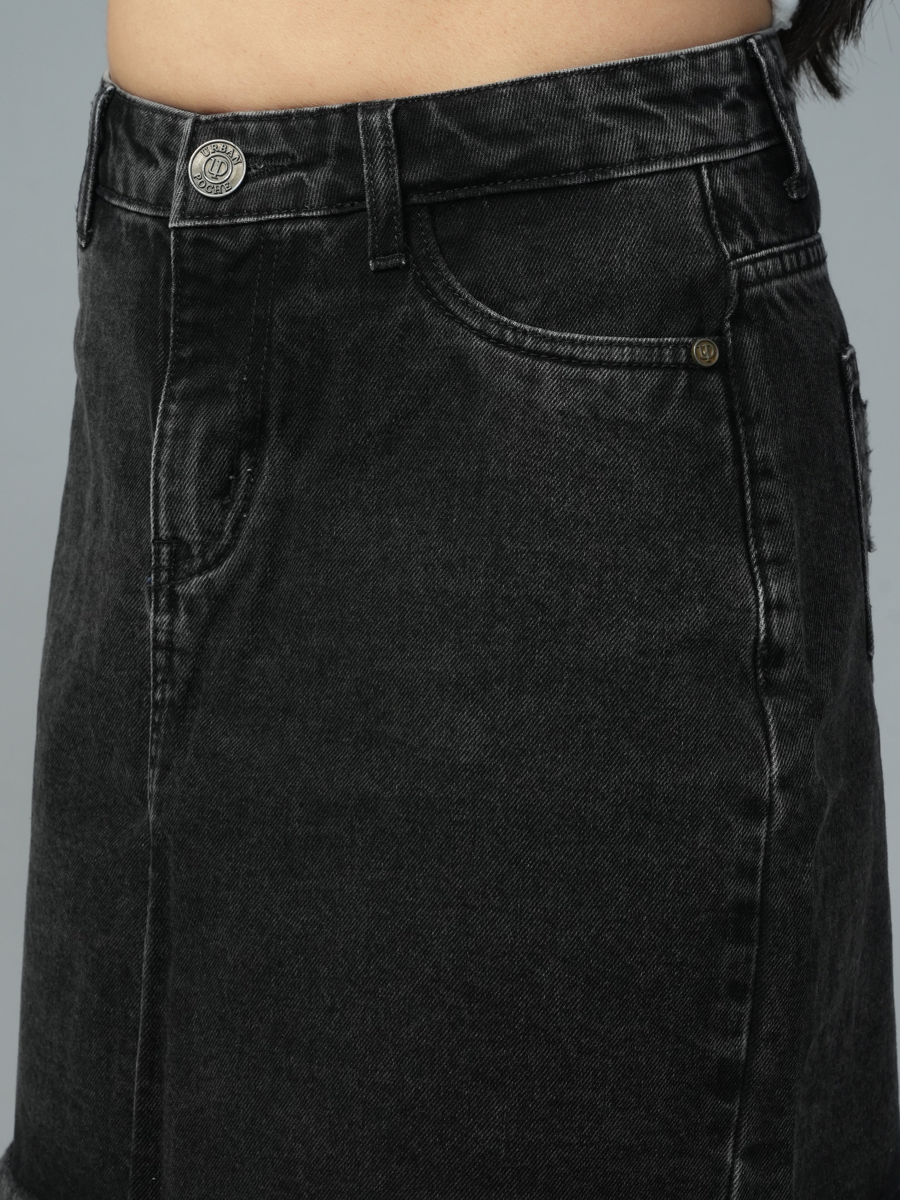 High Waist Charcoal Black Denim Skirt