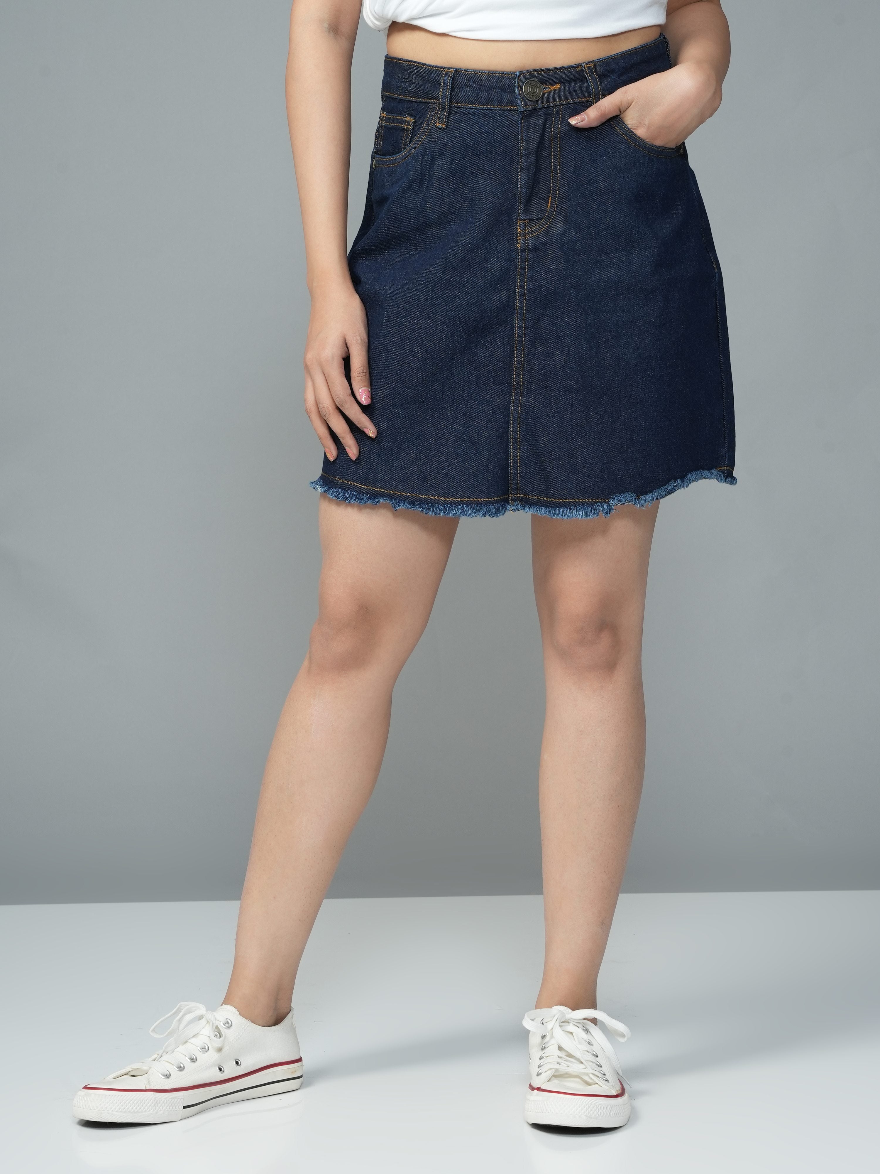 High Rise Indigo Denim Skirt
