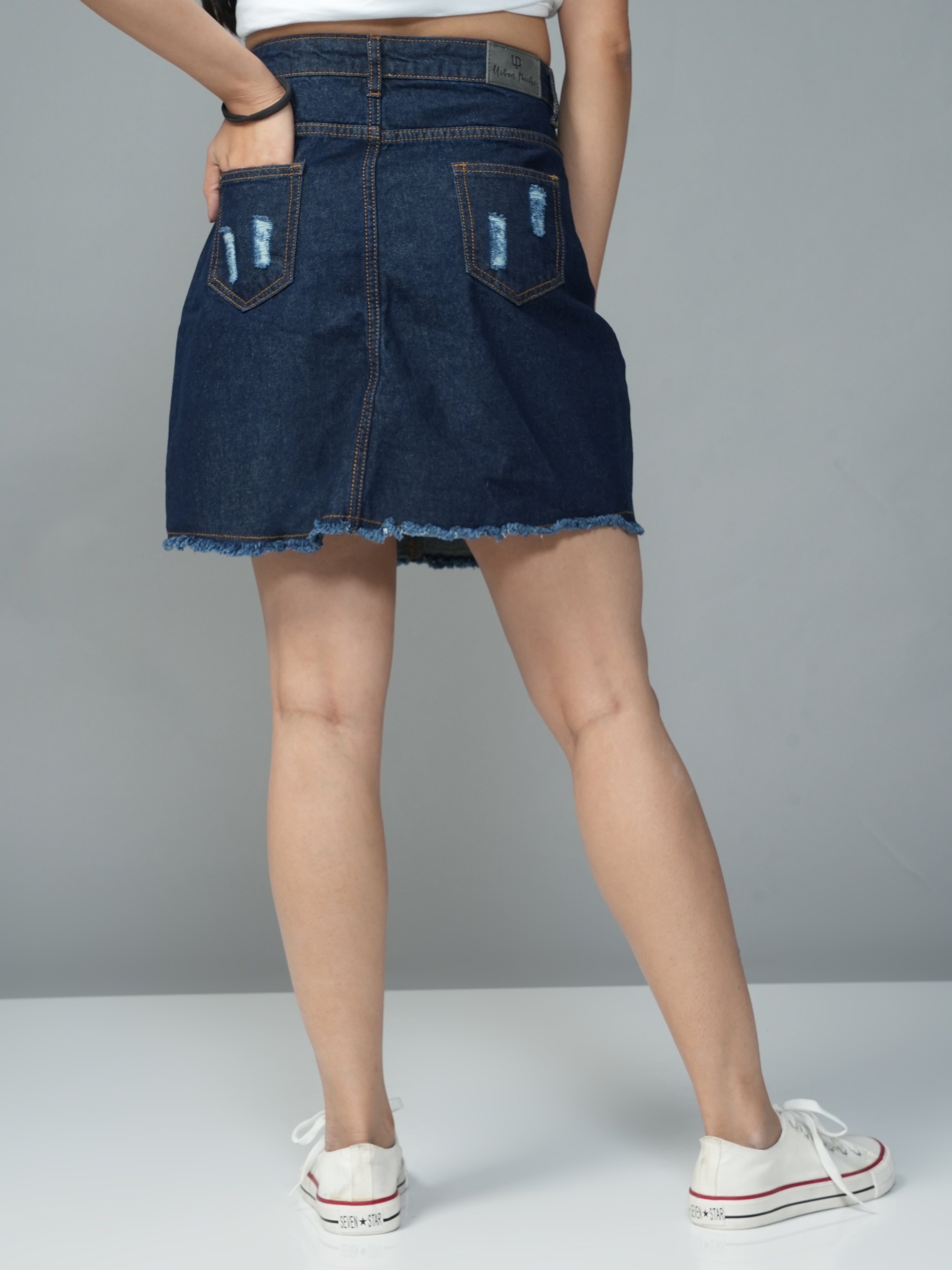 High Rise Indigo Denim Skirt