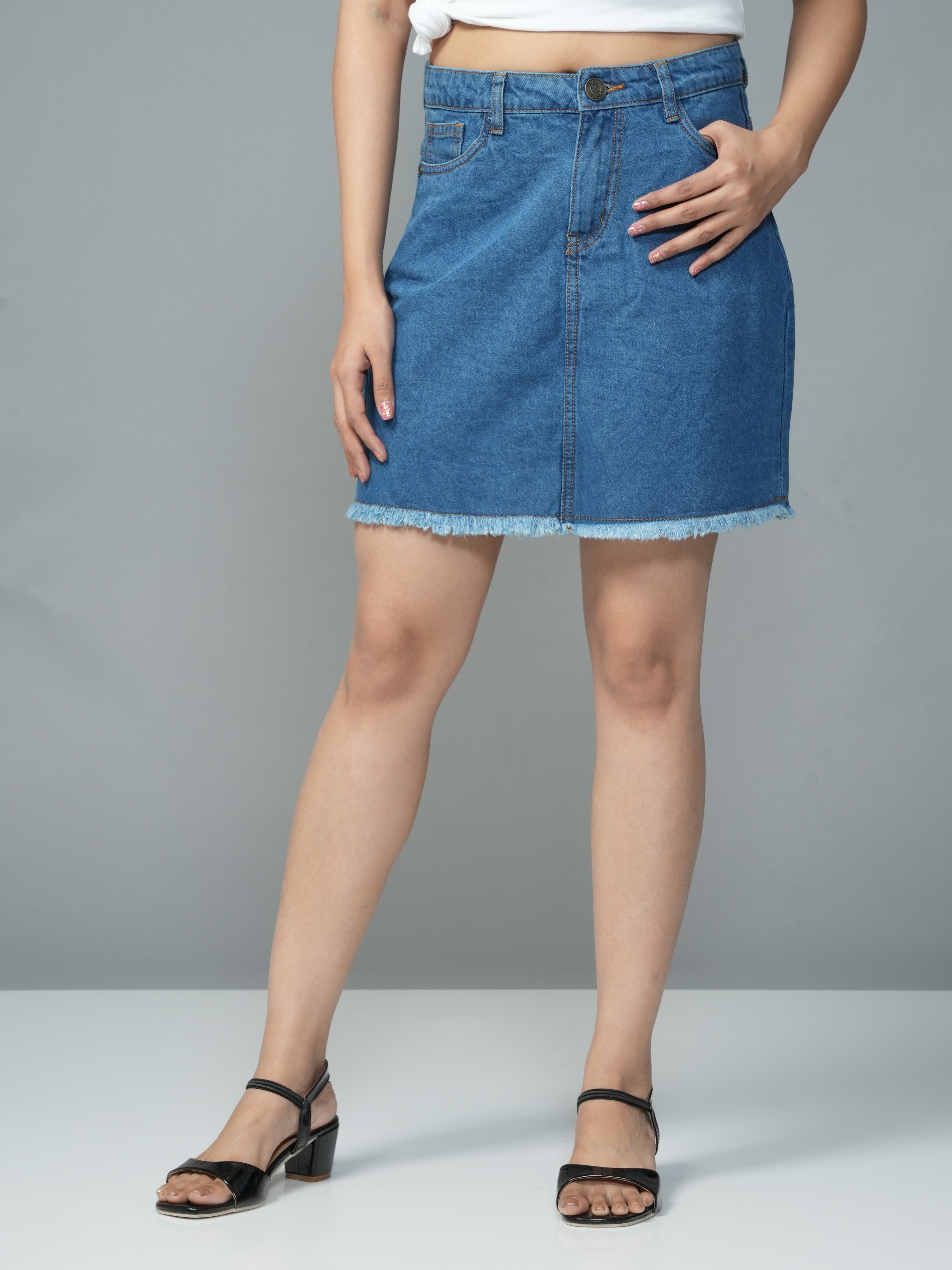 High Rise Mid Blue Denim Skirt