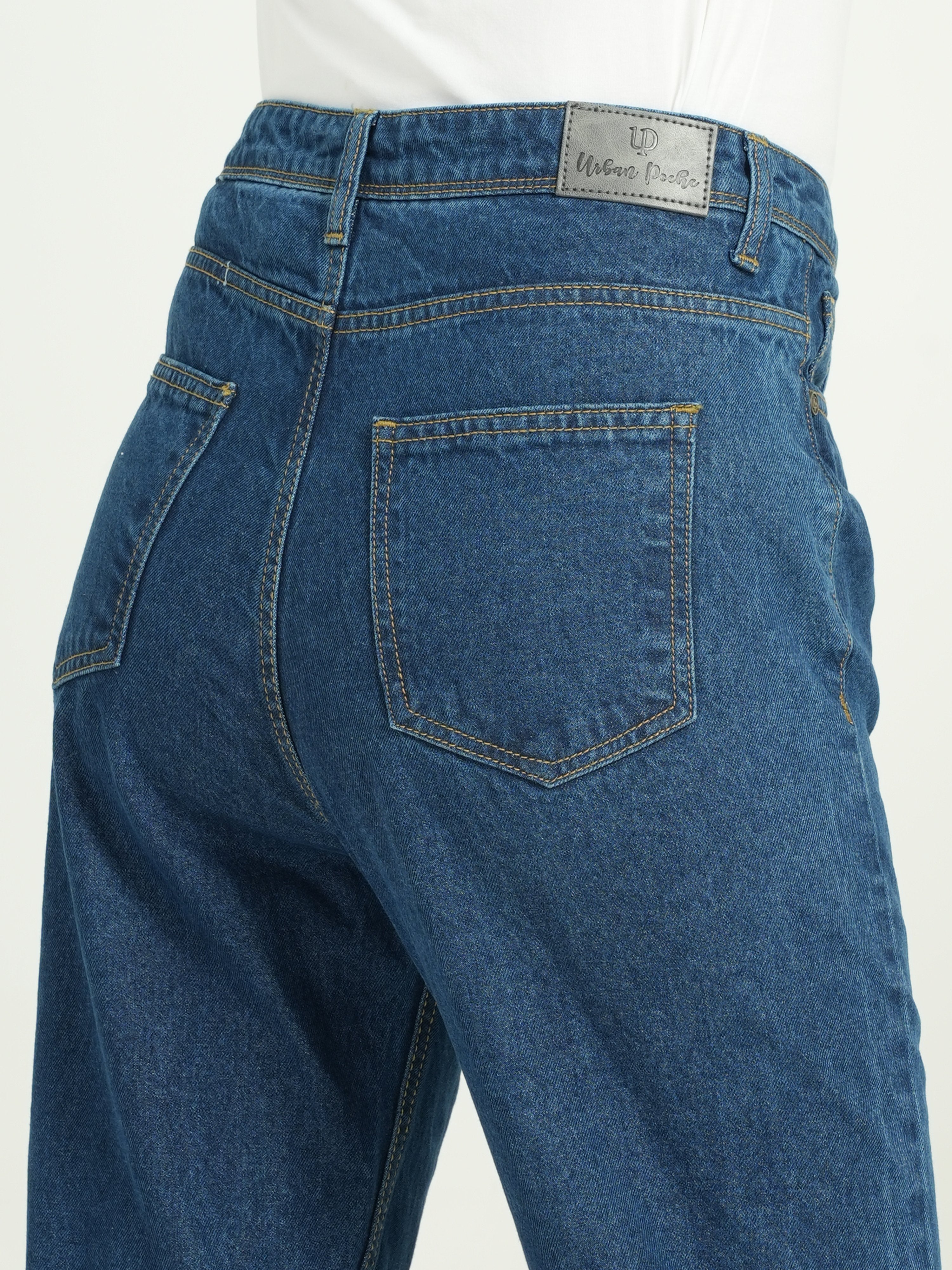 Dark Blue High Rise Straight Fit Jeans