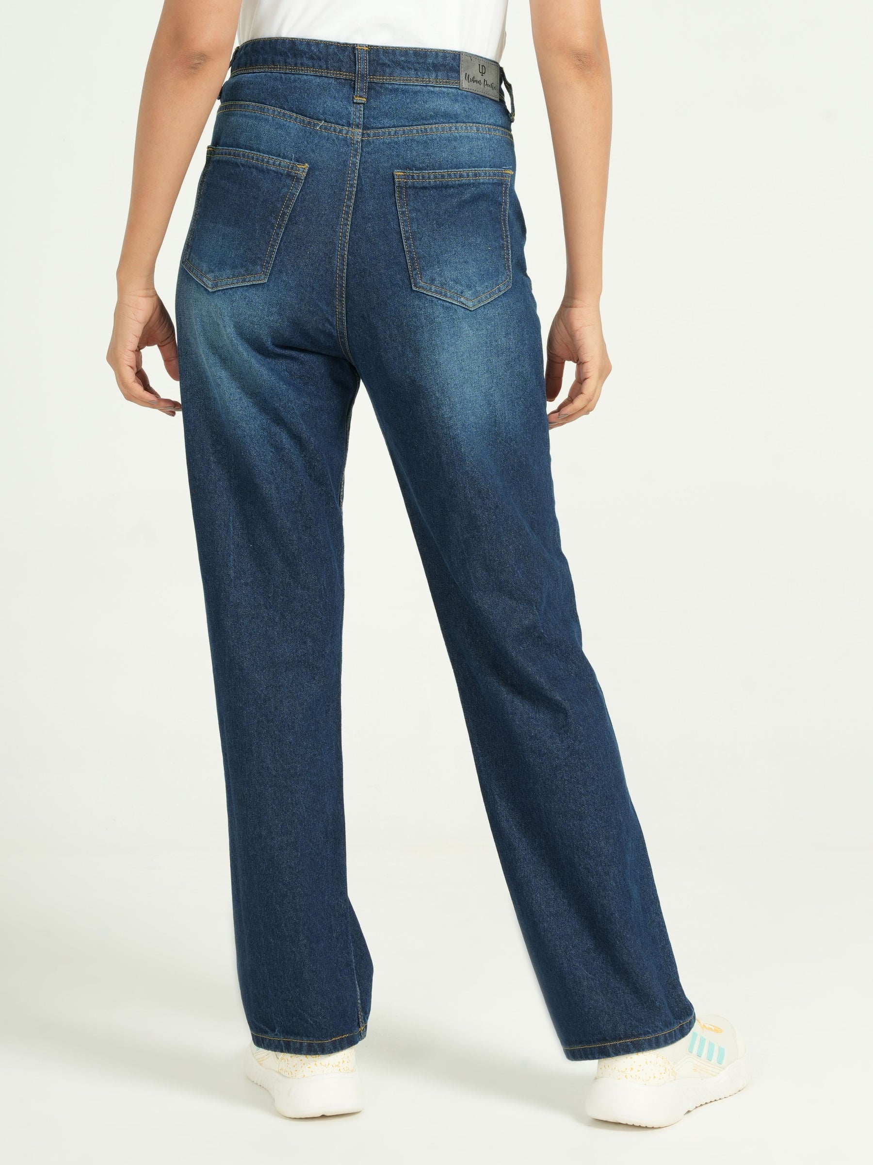 Dark Blue Shade High Rise Straight Fit Jeans