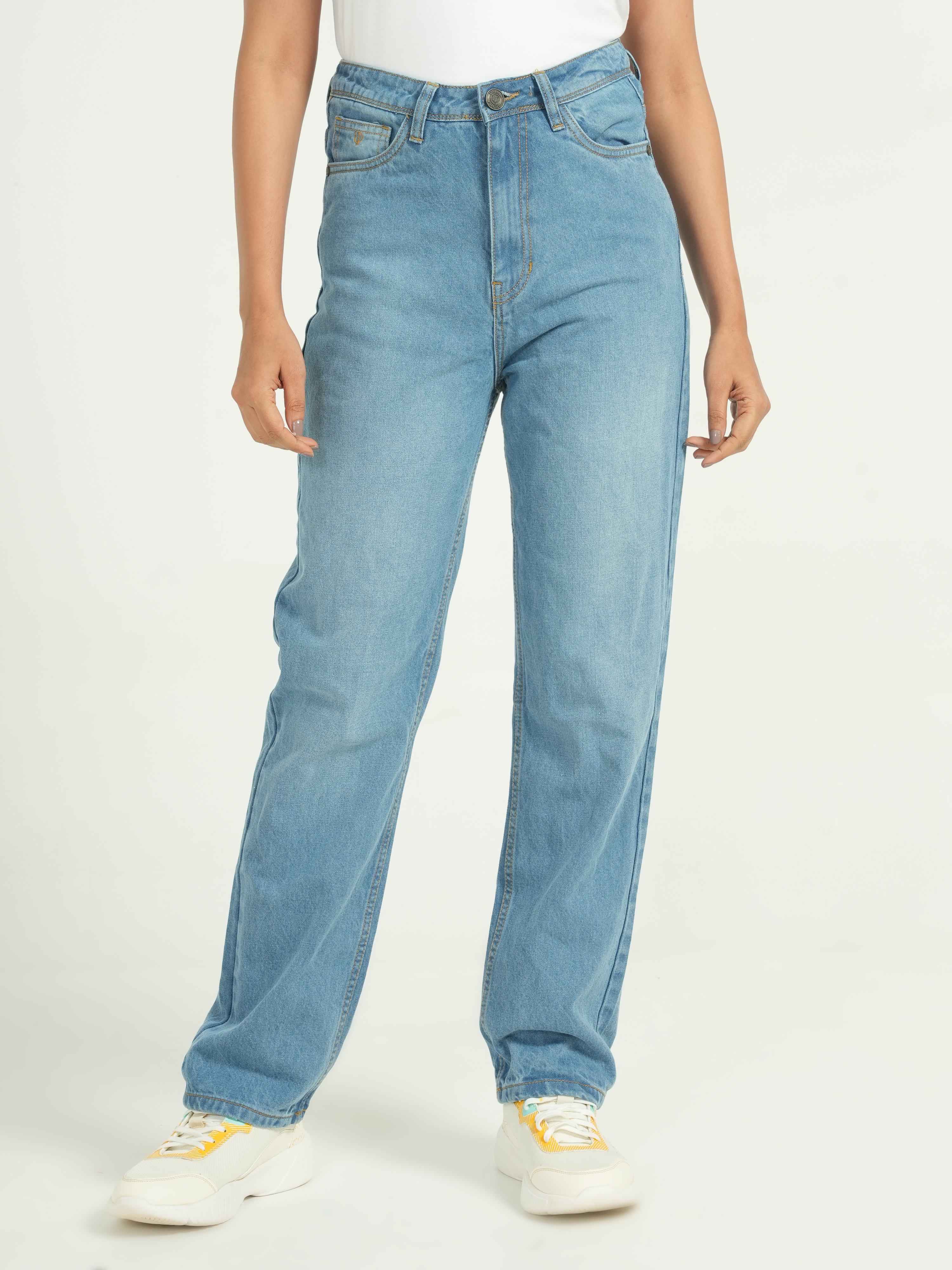 Ice Blue High Rise Straight Fit Jeans