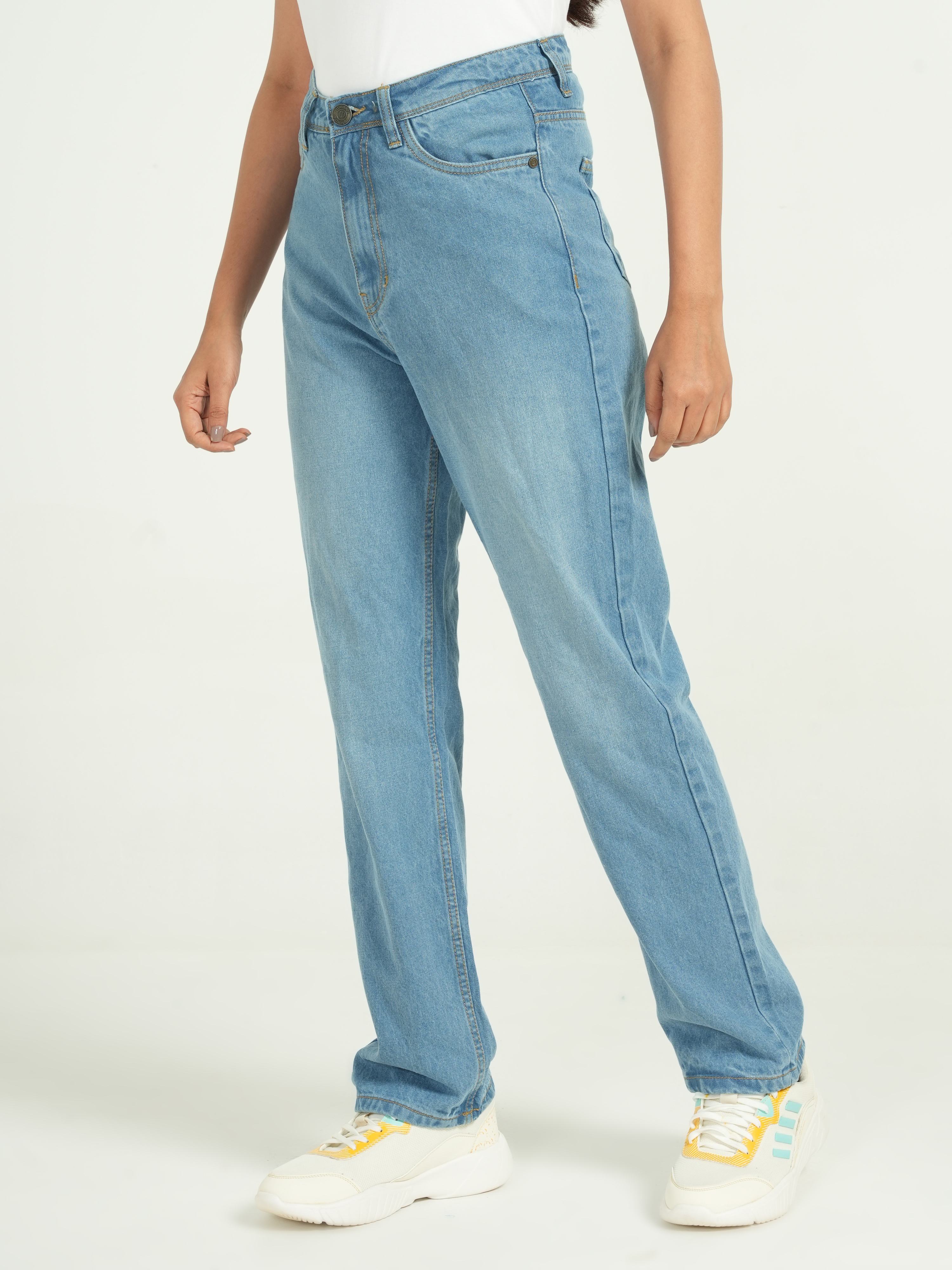 Ice Blue High Rise Straight Fit Jeans