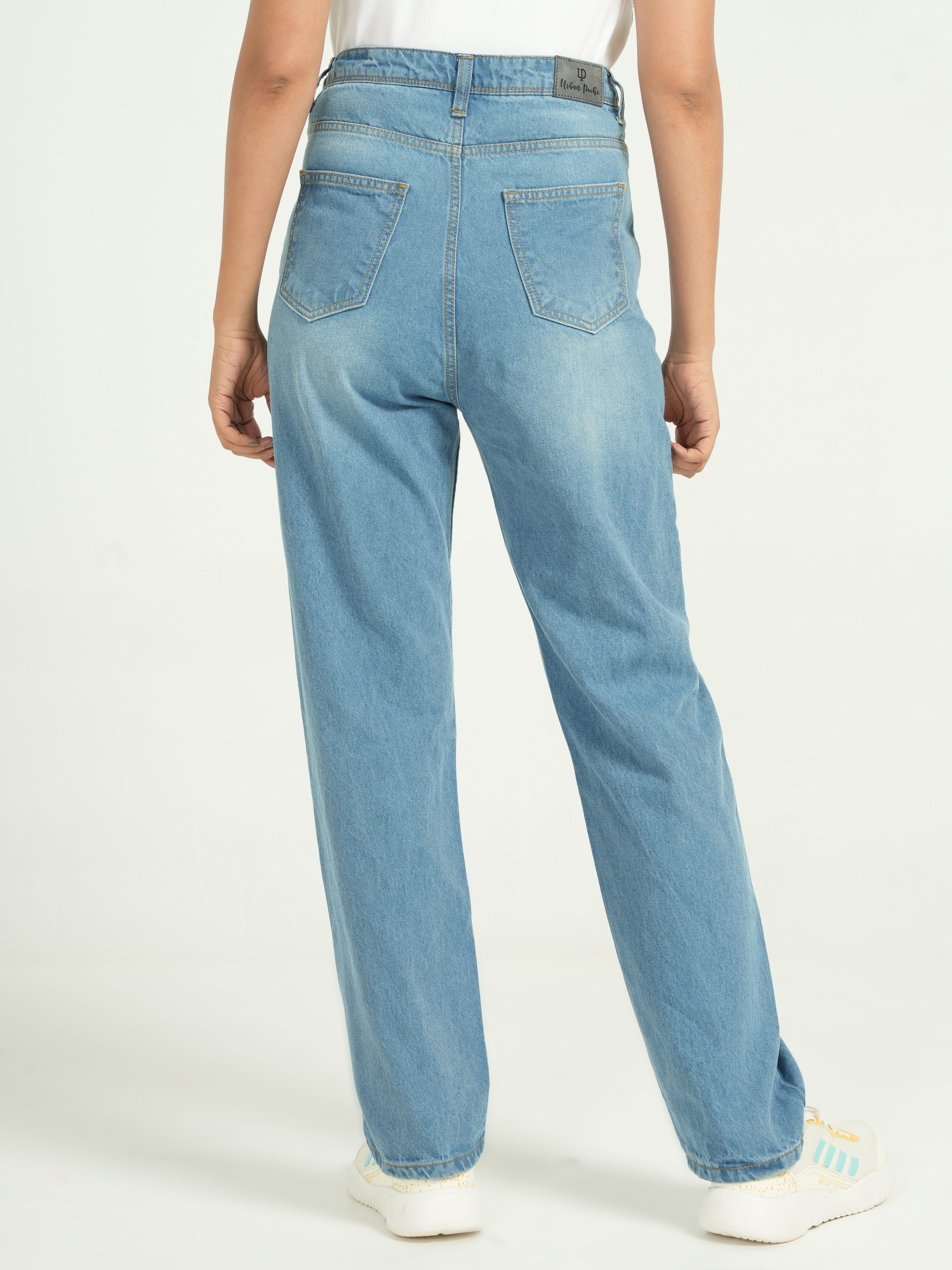 Ice Blue High Rise Straight Fit Jeans