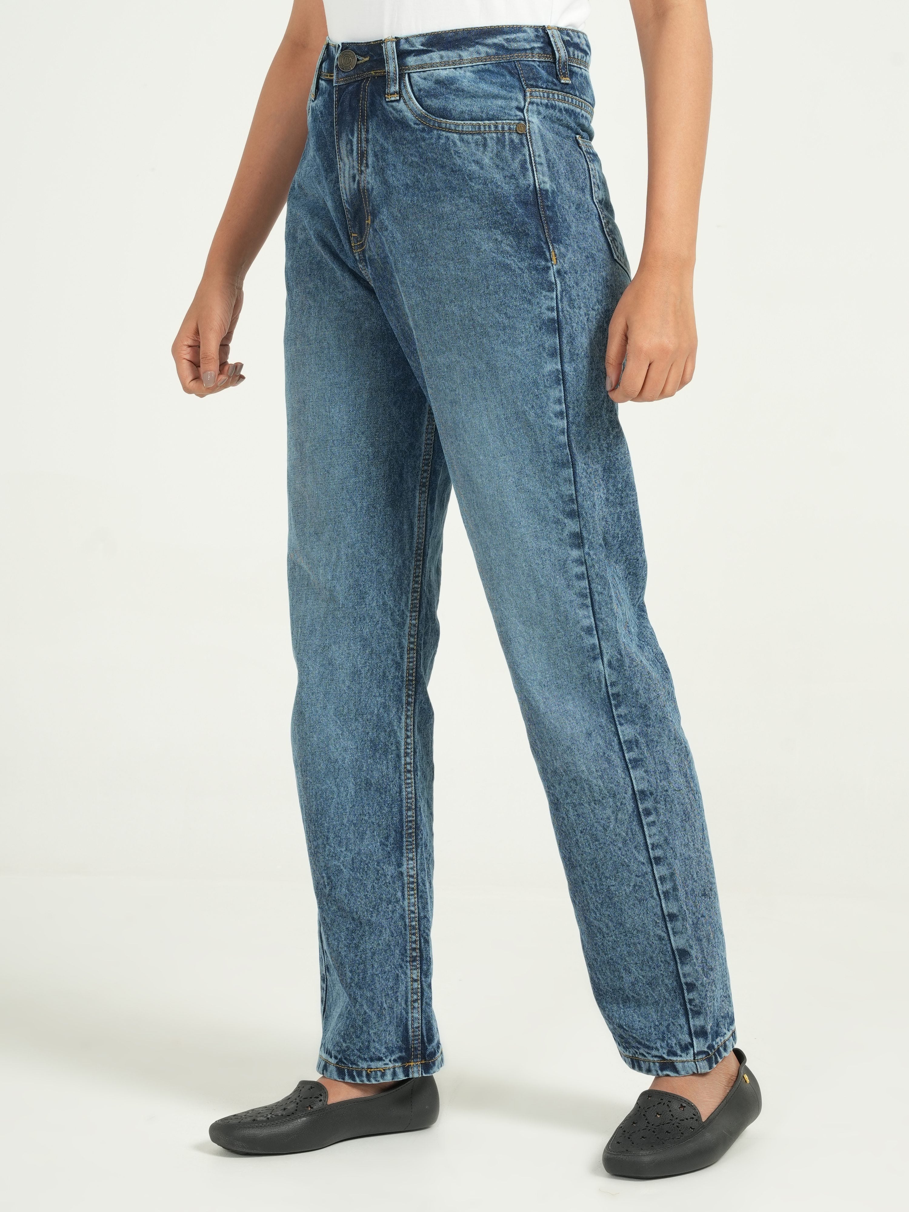 Blue High Rise Straight Fit Jeans