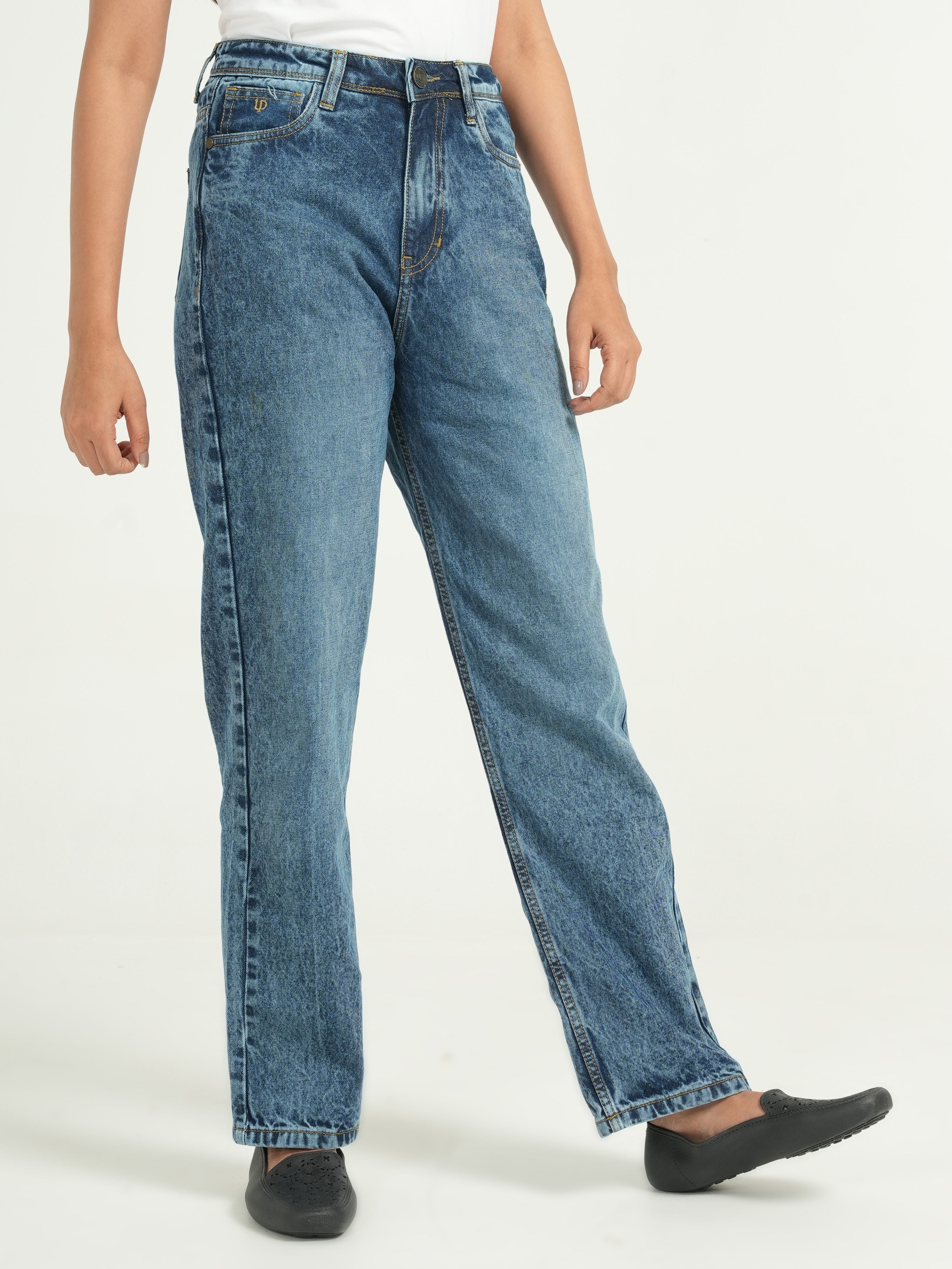Blue High Rise Straight Fit Jeans