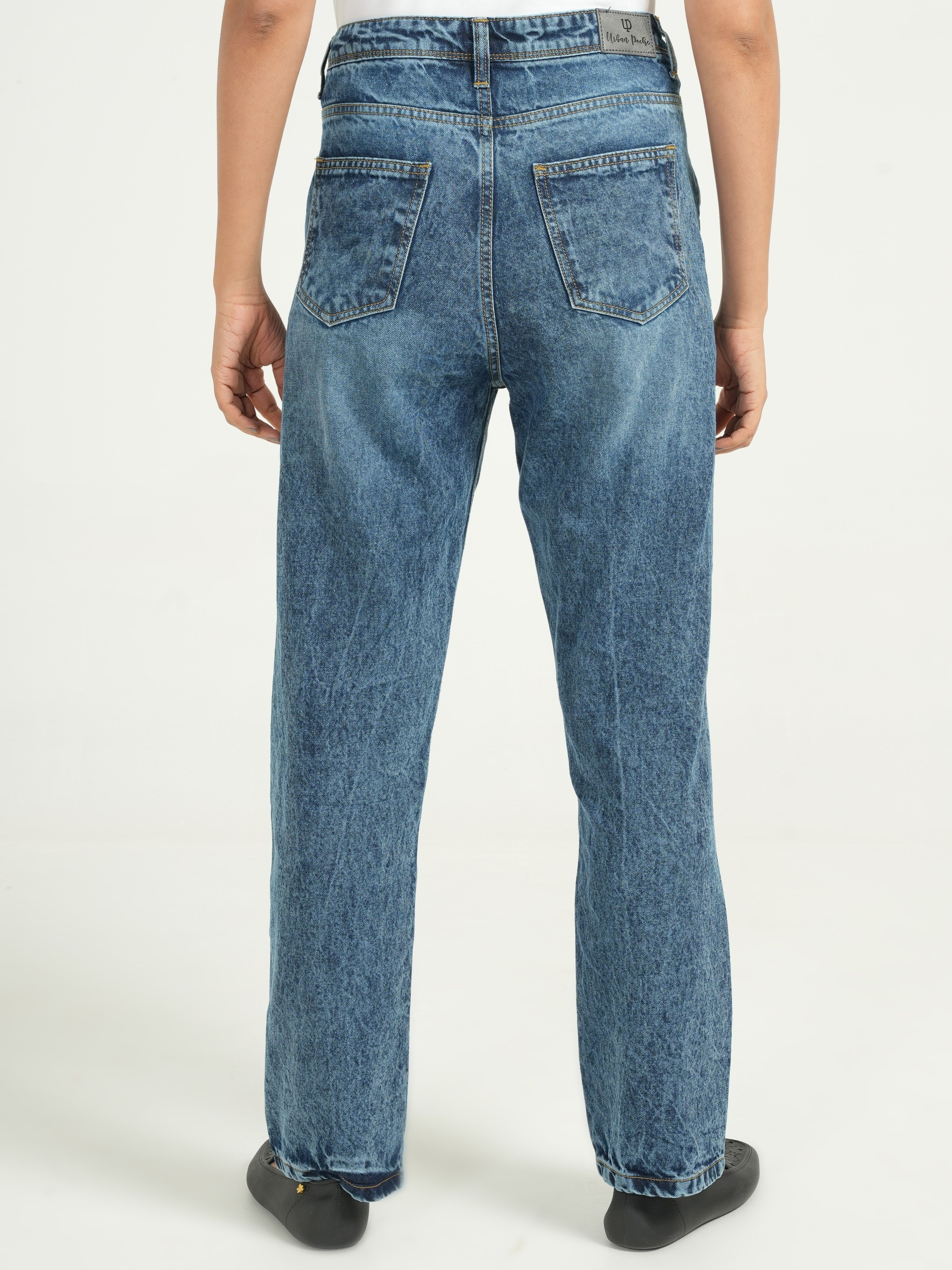 Blue High Rise Straight Fit Jeans