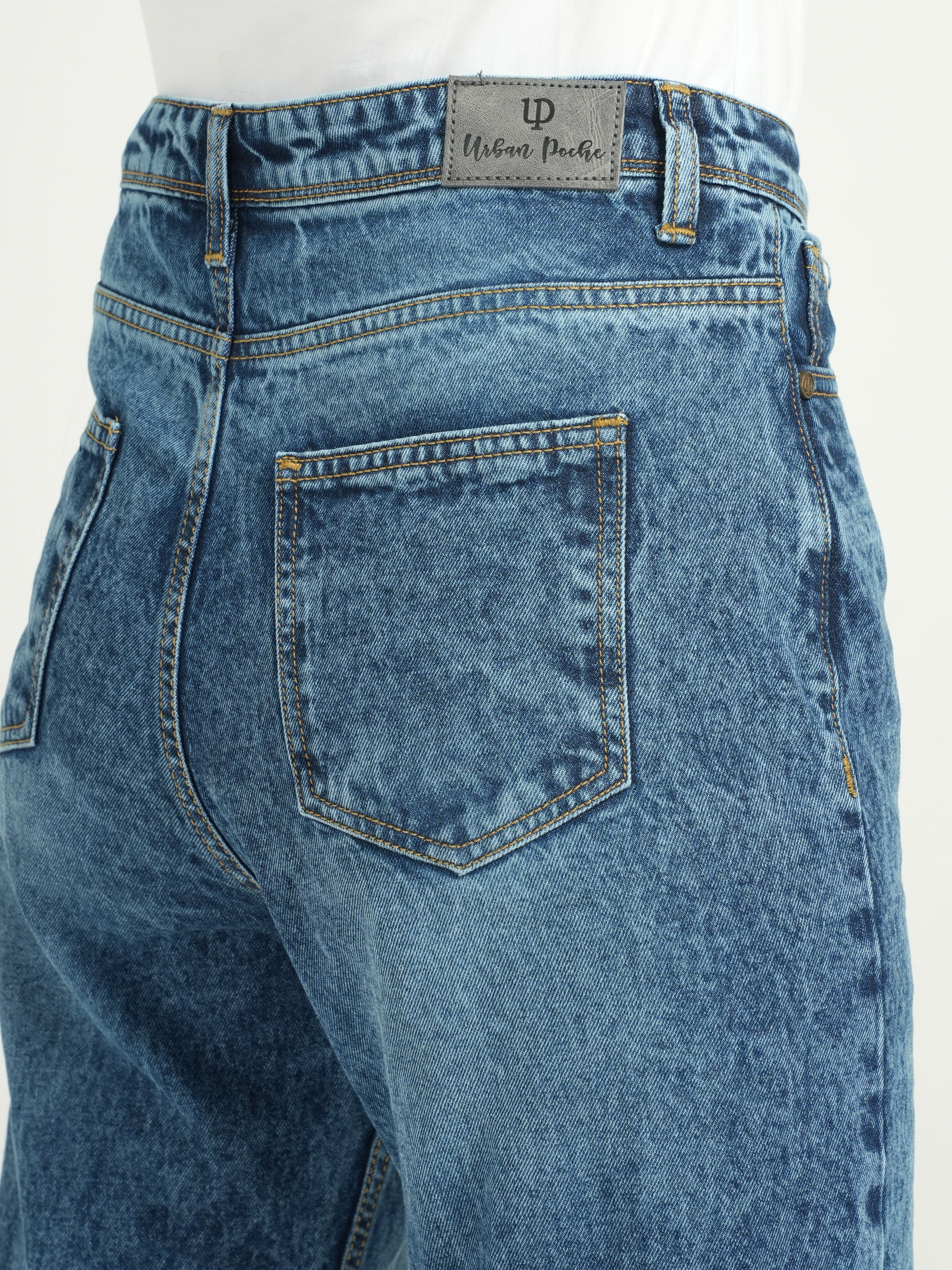 Blue High Rise Straight Fit Jeans