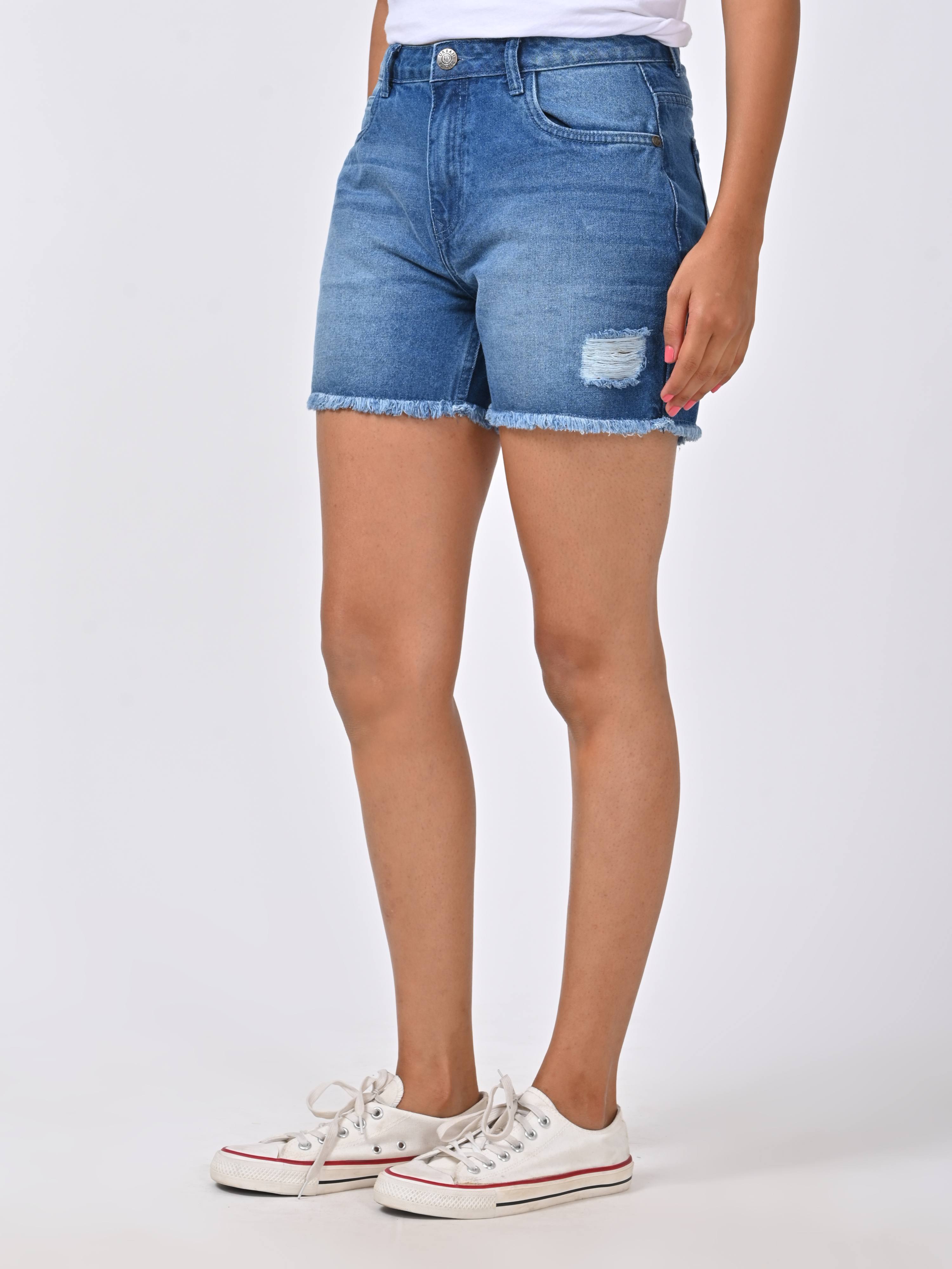 Mid-Rise Denim Shorts - Mid Blue