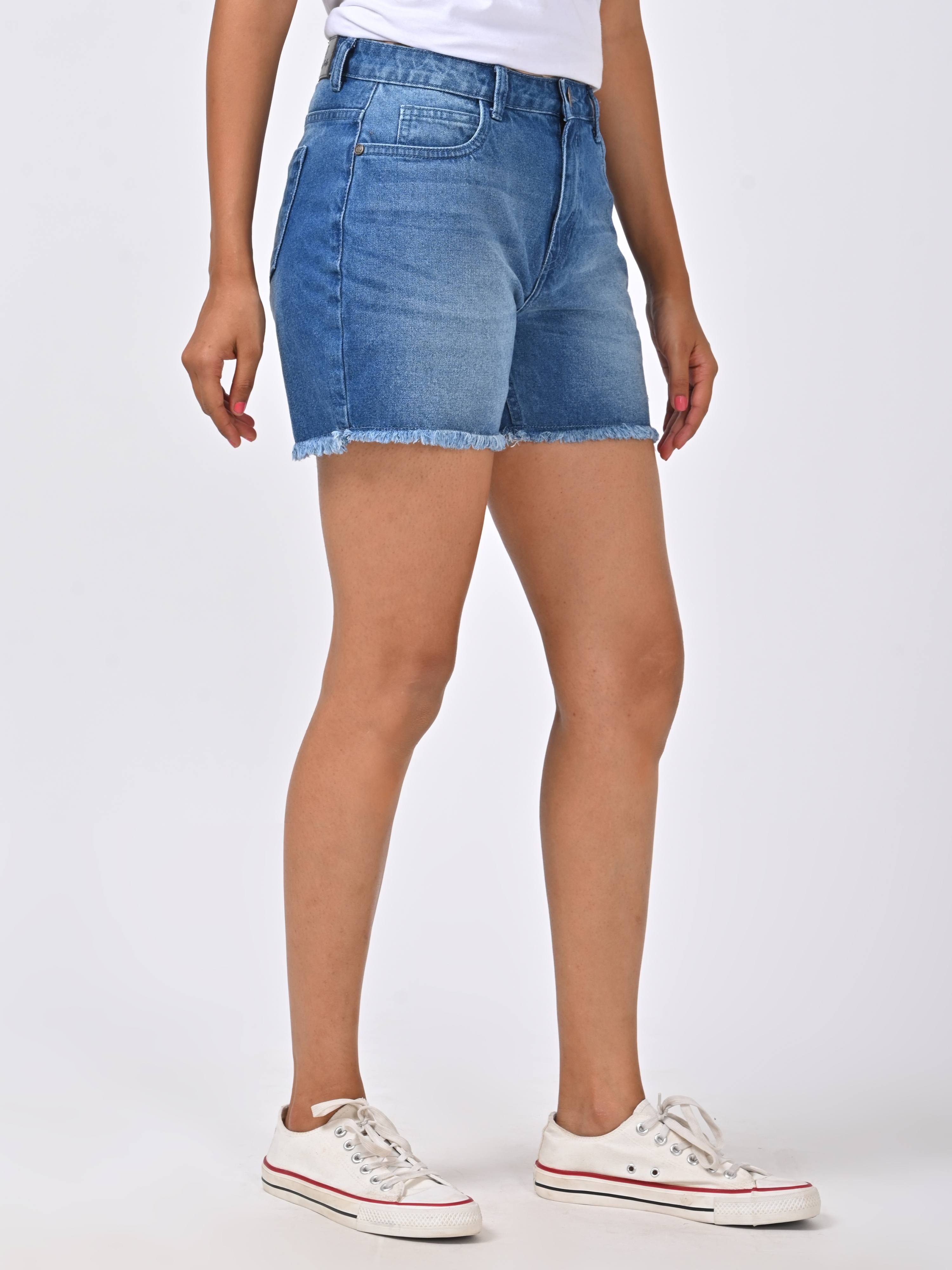 Mid-Rise Denim Shorts - Mid Blue