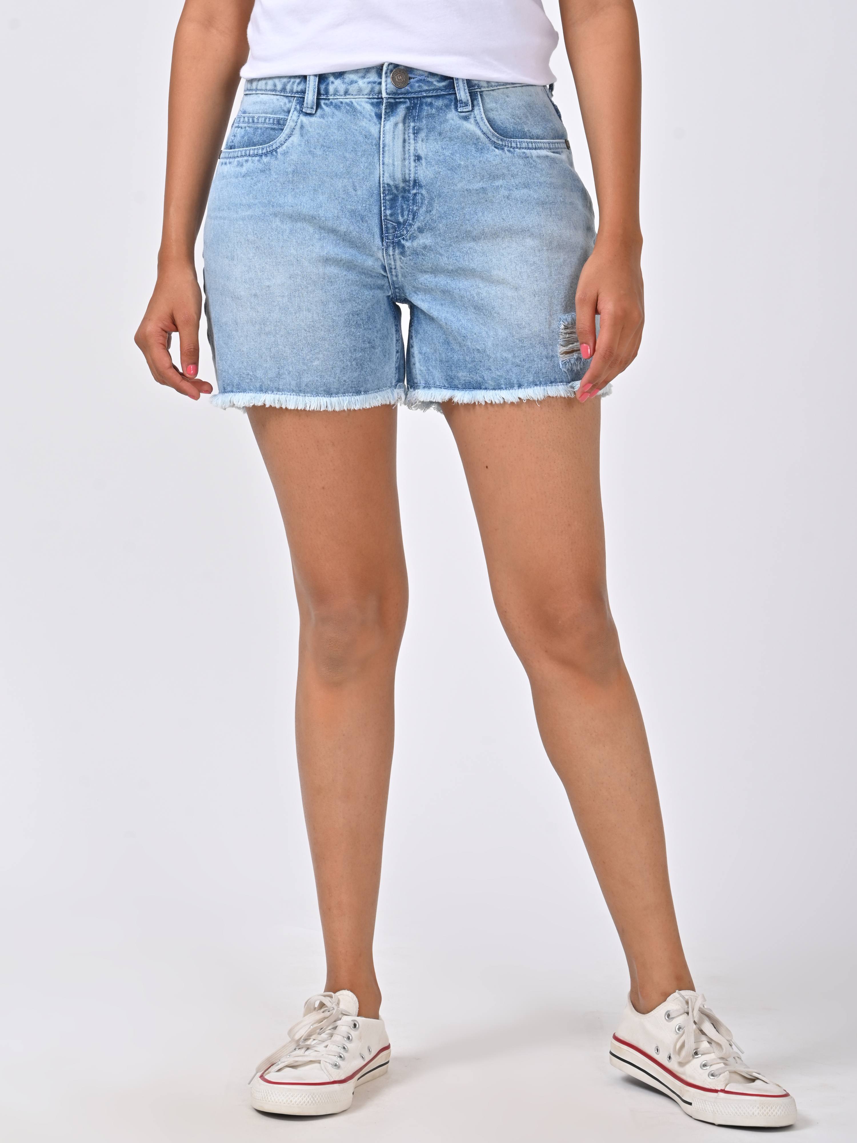 Mid-Rise Denim Shorts - Light Blue