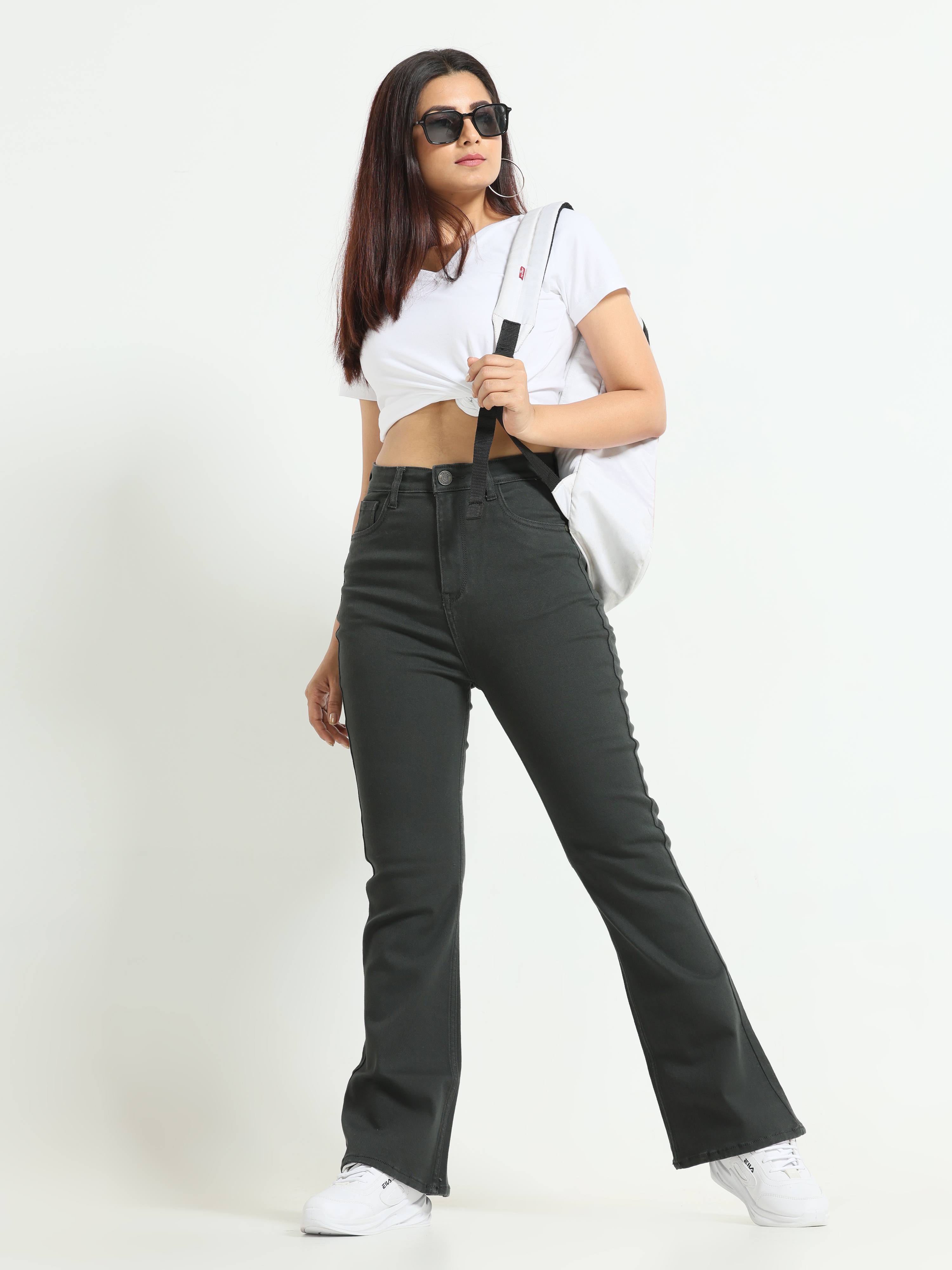 High Rise Bootcut Jeans - Charcoal Black