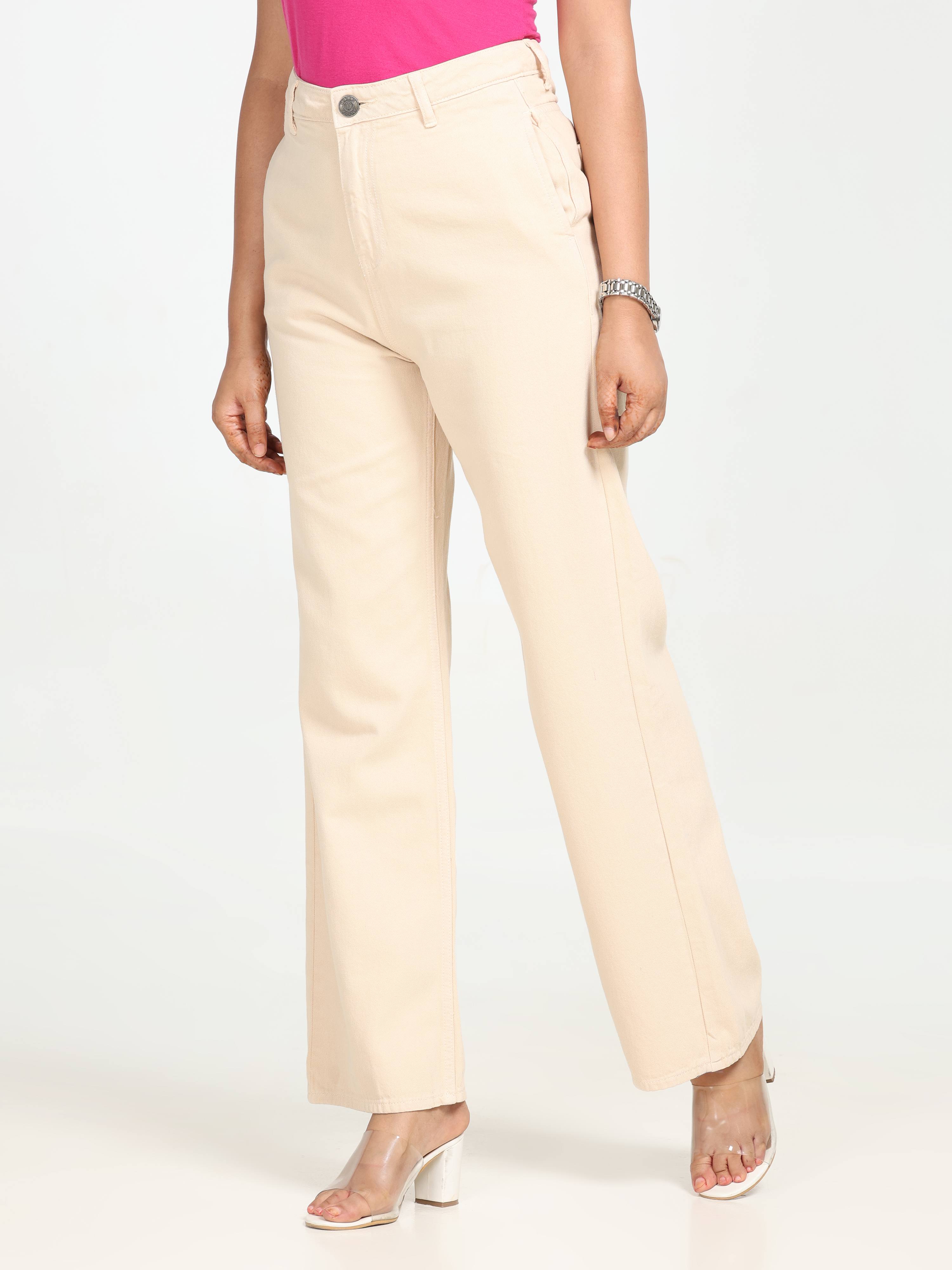 High Rise Wide Leg Denim - Beige