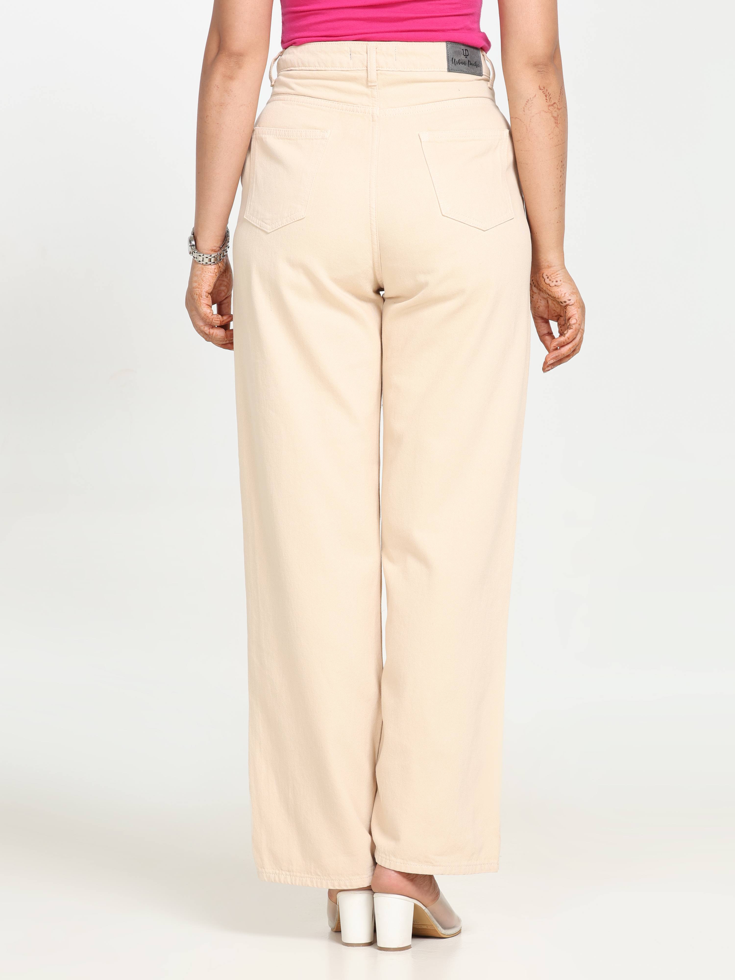 High Rise Wide Leg Denim - Beige