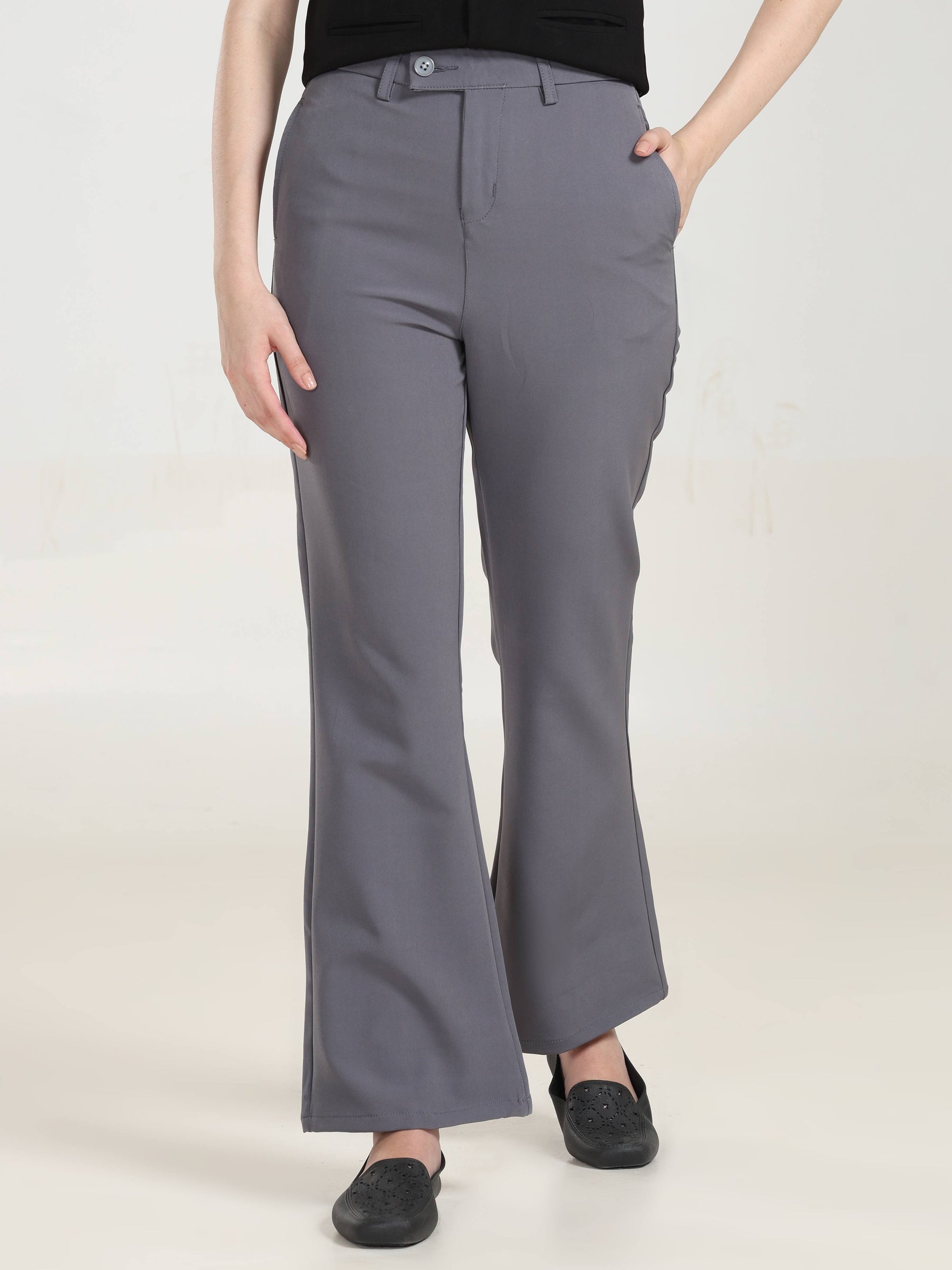 High Rise Bootcut Trousers - Dark Grey