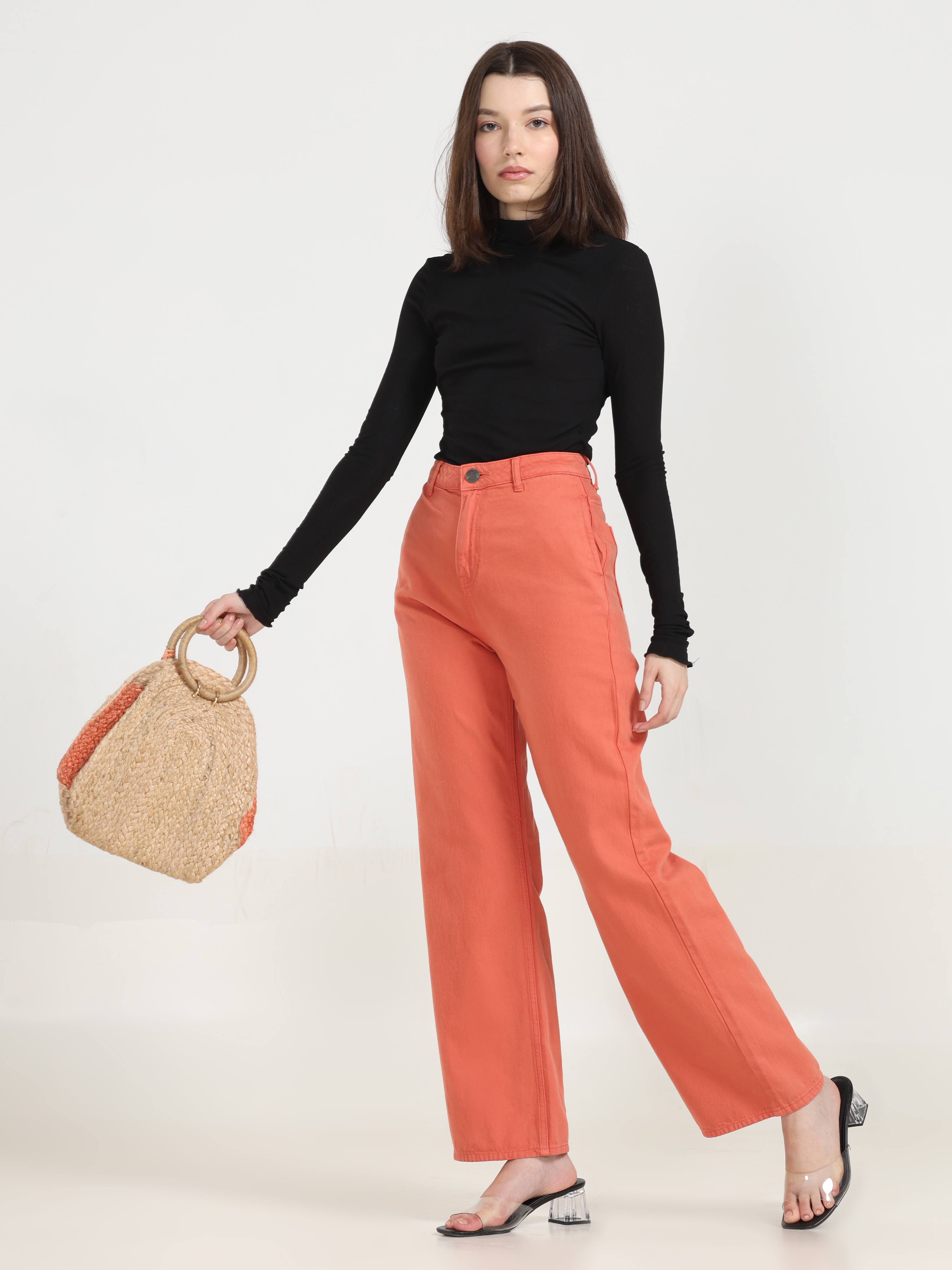 High Rise Wide Leg Denim - Corel Pink