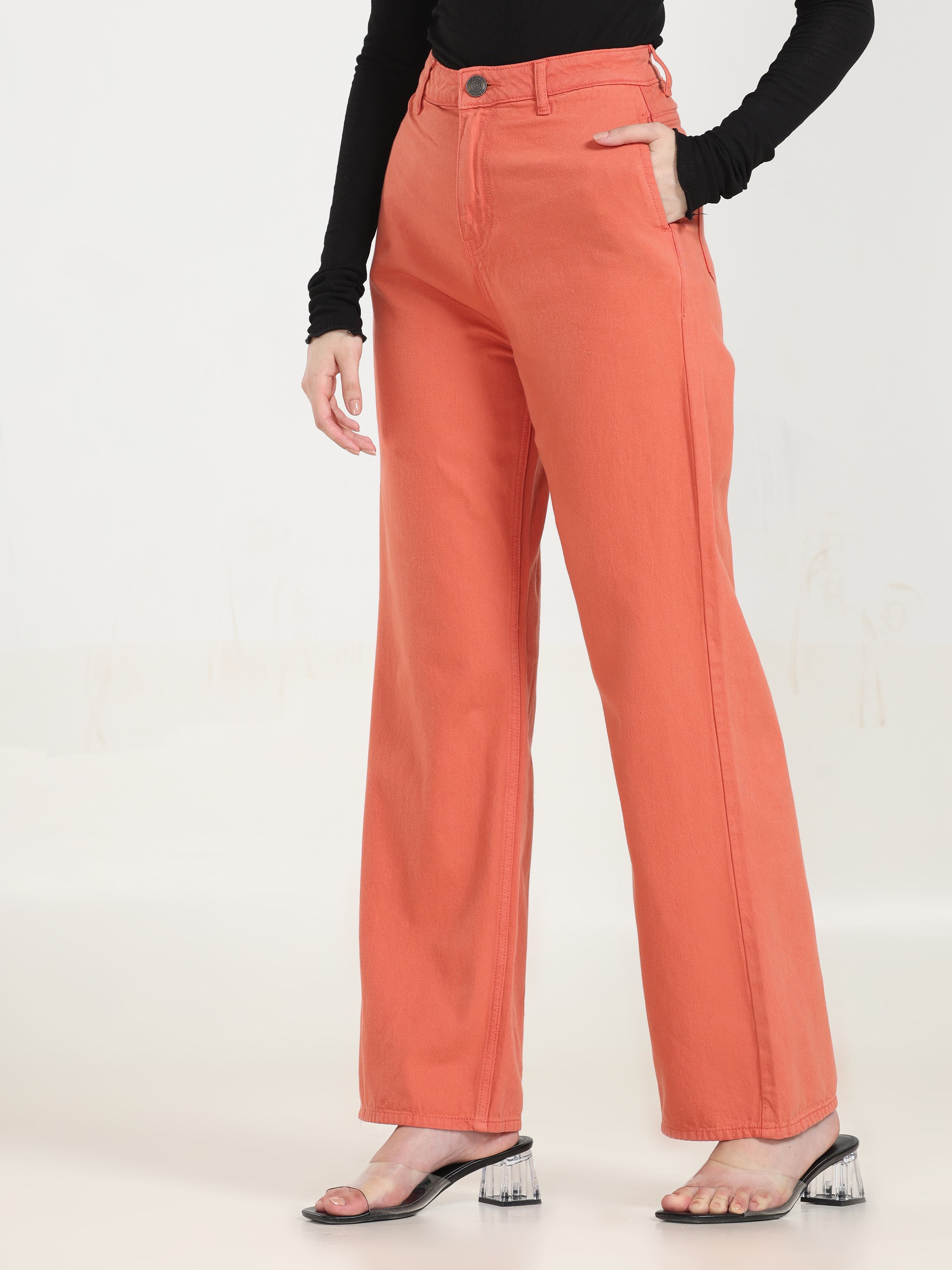 High Rise Wide Leg Denim - Corel Pink
