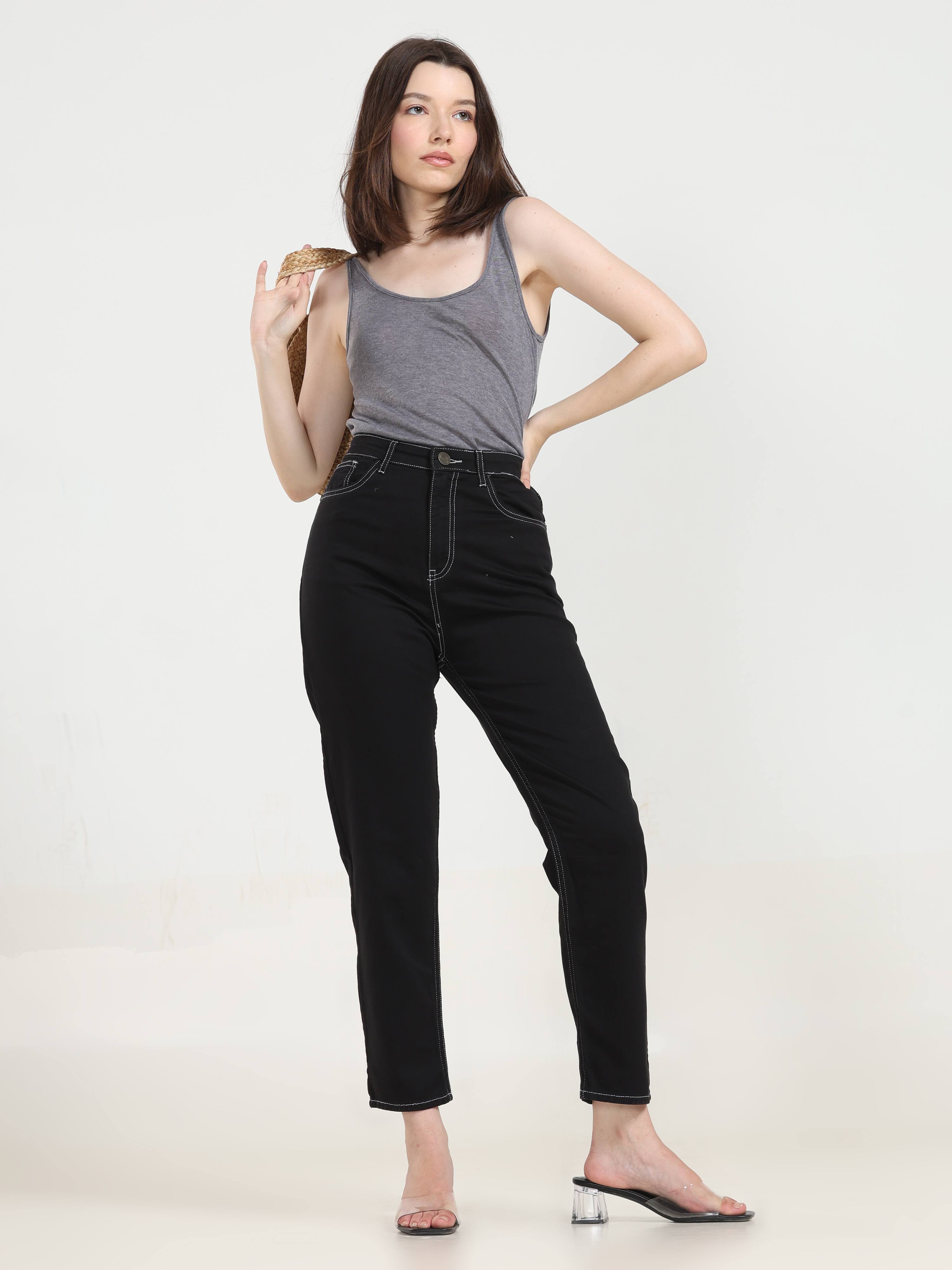 High Rise Mom Fit Denim - Black