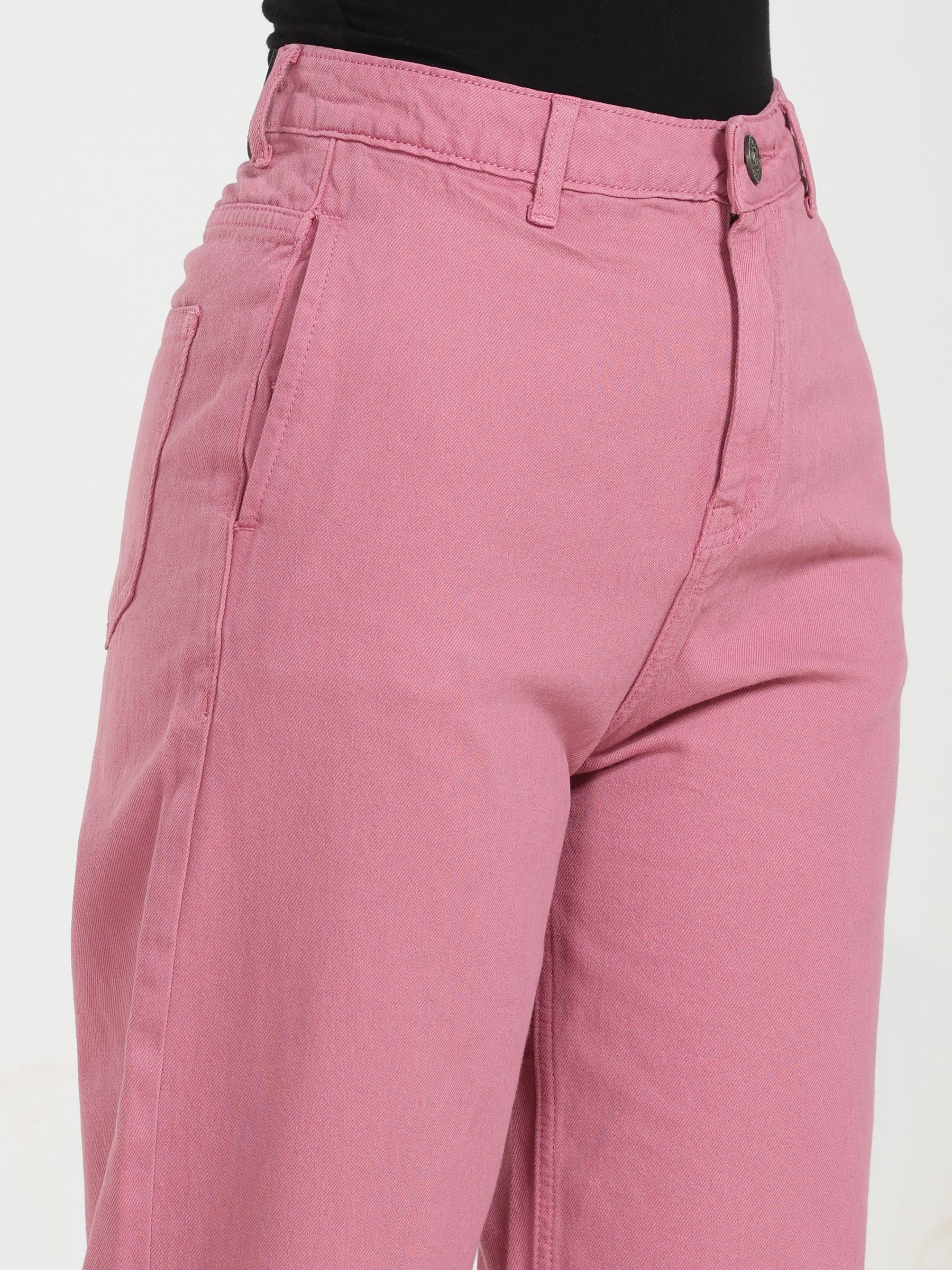 High Rise Wide Leg Denim - Pink
