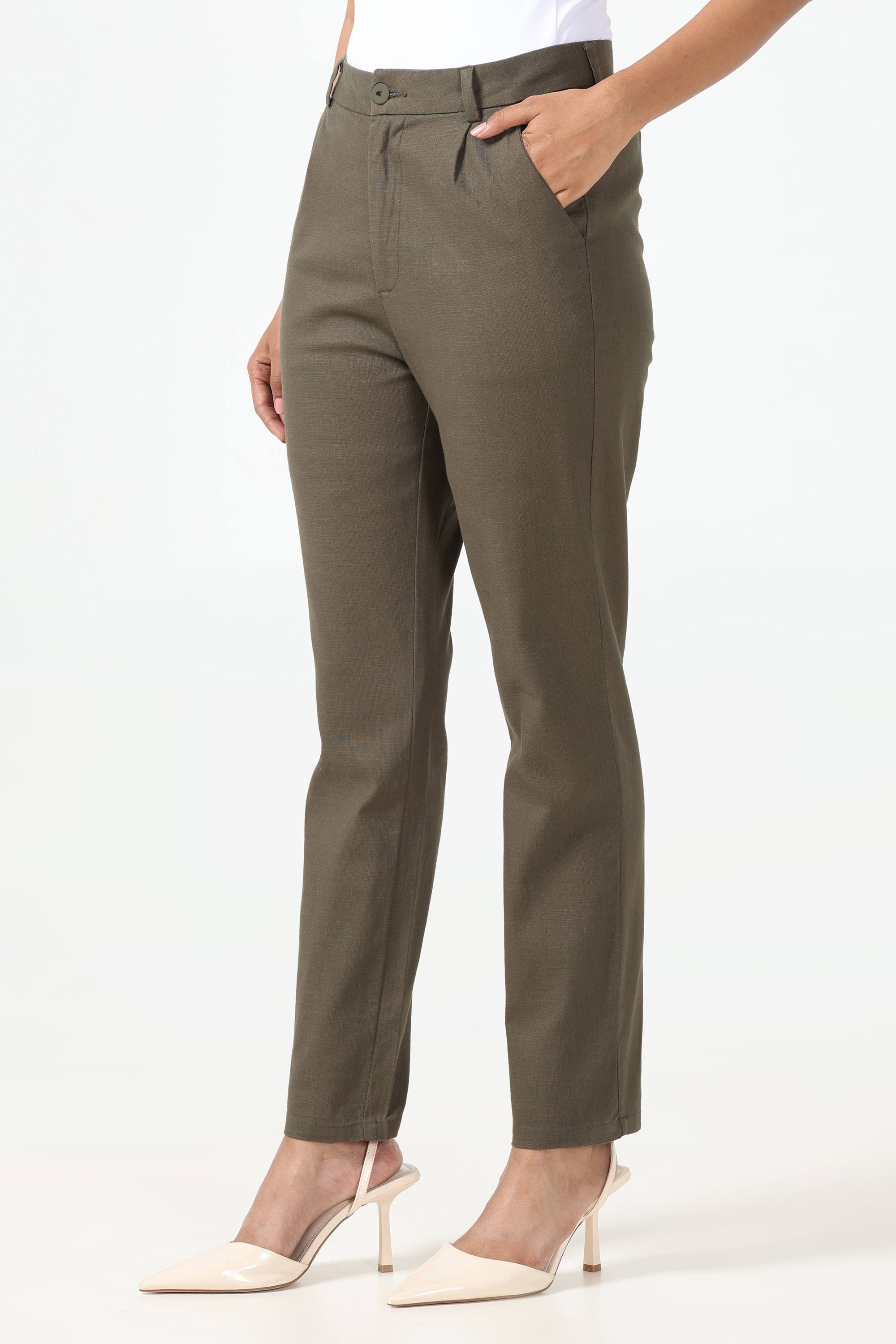 Linen Cotton Formal Trouser - Bottle Green