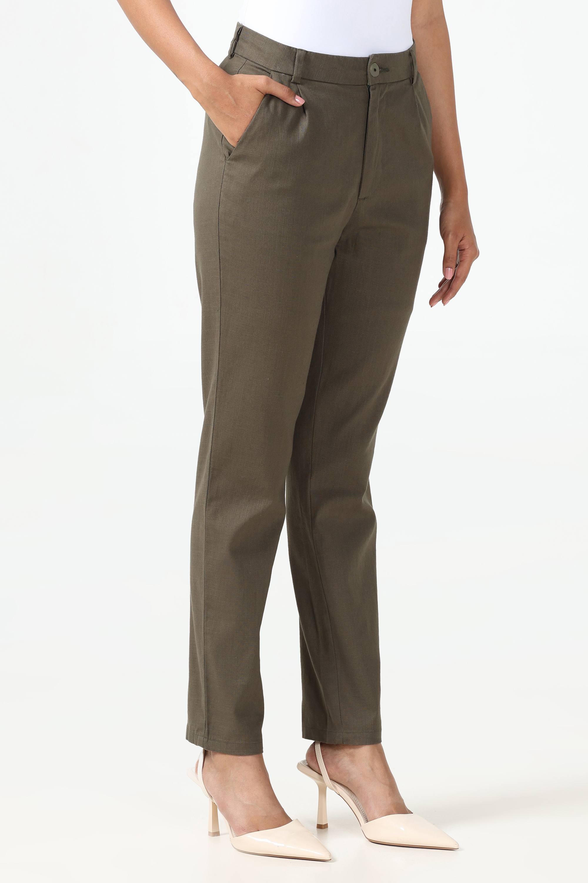 Linen Cotton Formal Trouser - Bottle Green