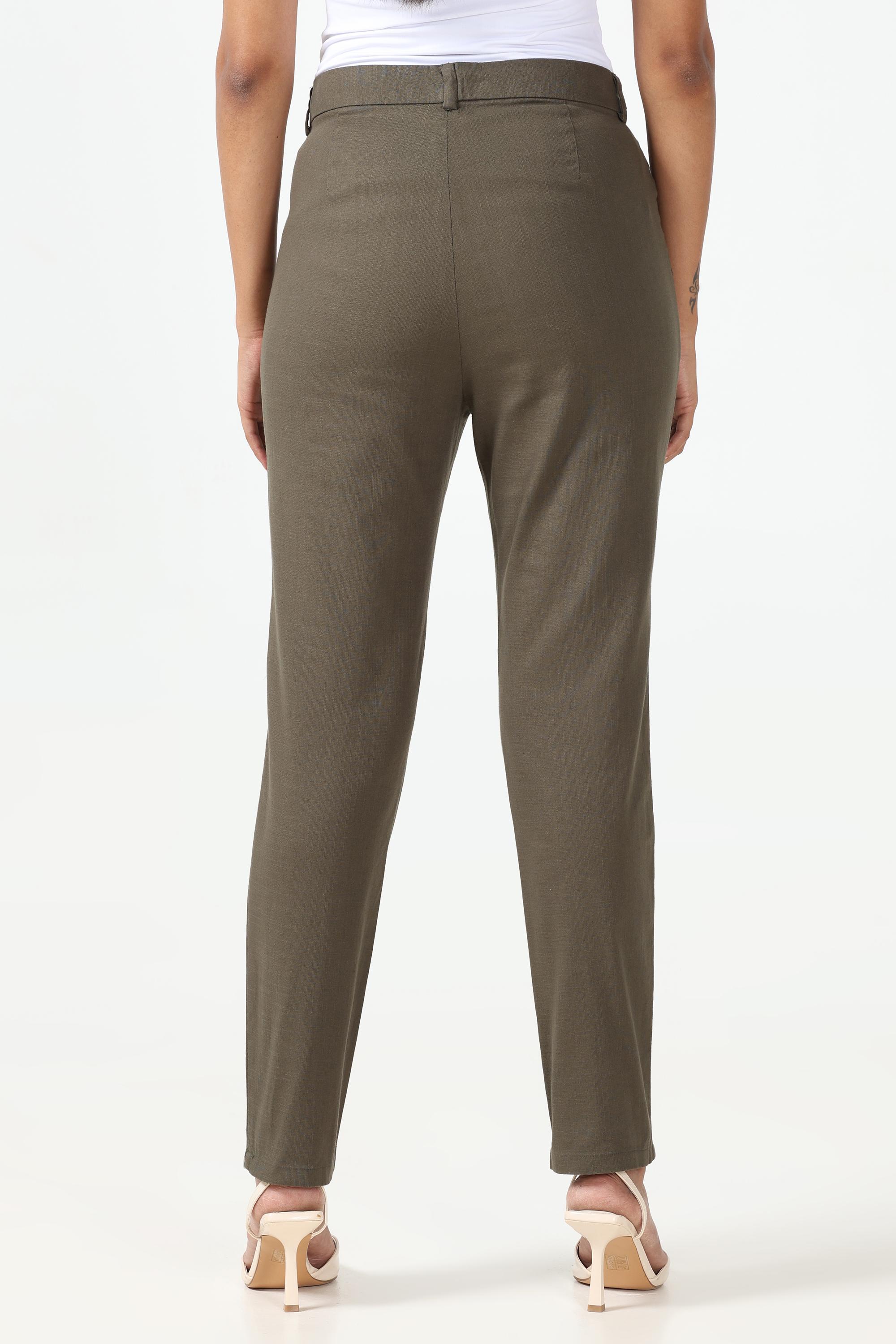 Linen Cotton Formal Trouser - Bottle Green