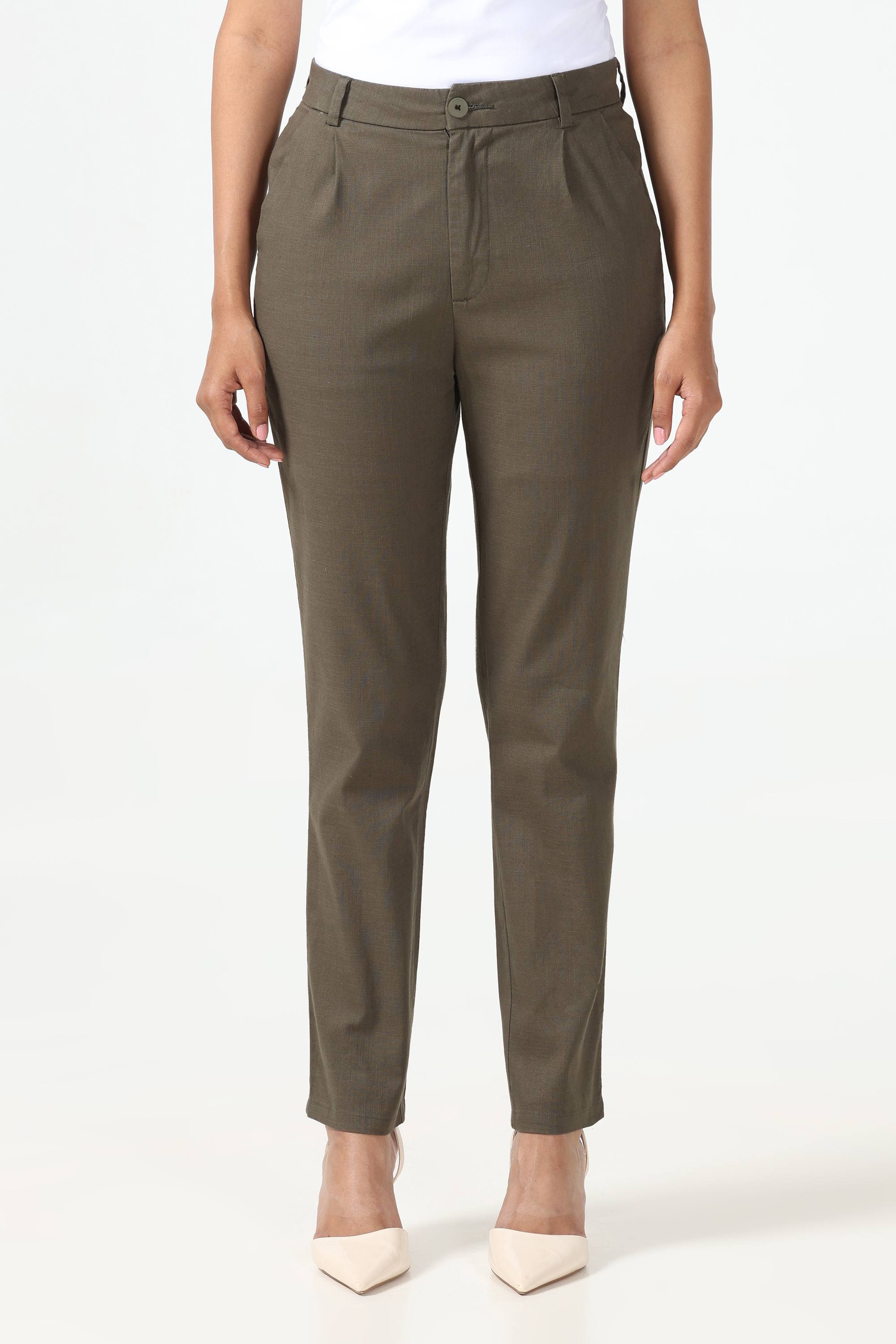 Linen Cotton Formal Trouser - Bottle Green