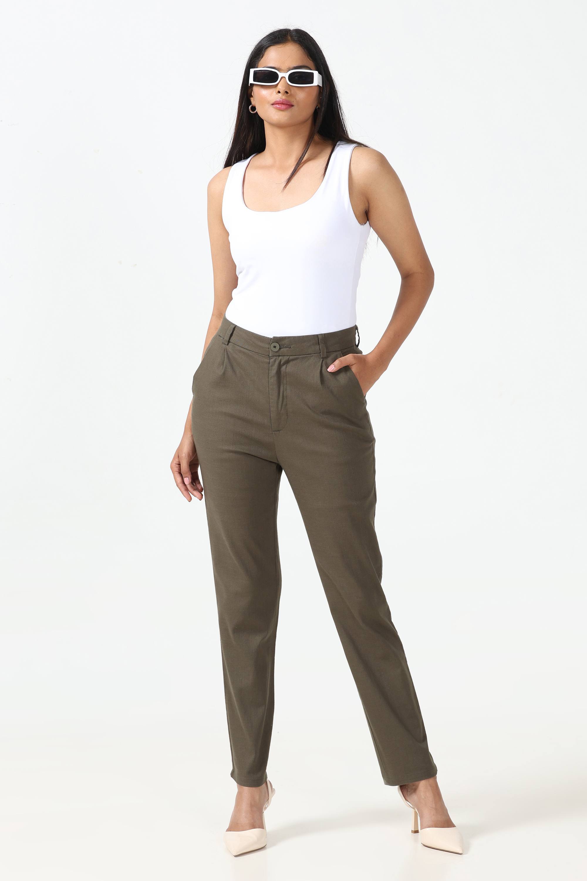 Linen Cotton Formal Trouser - Bottle Green