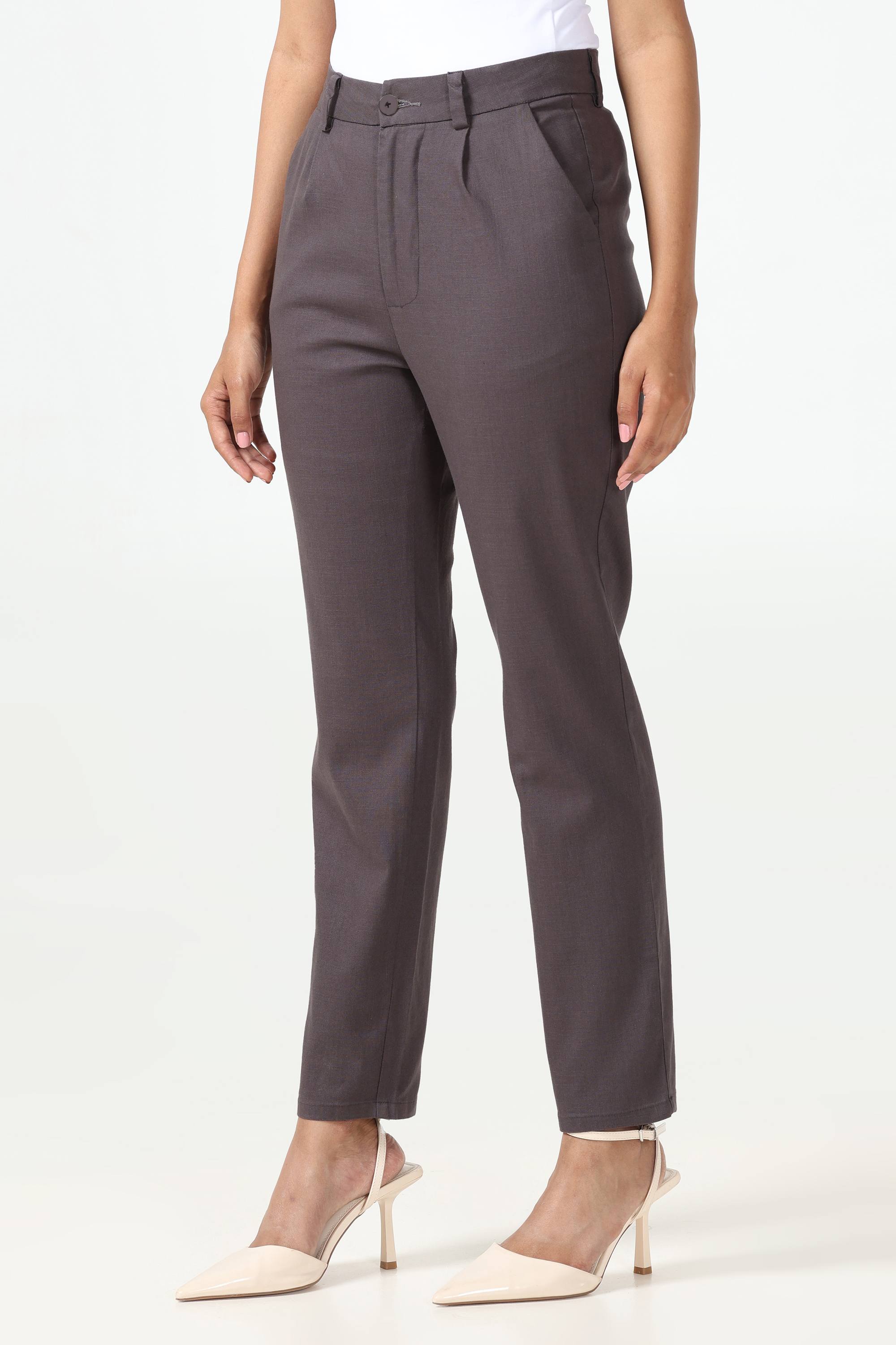 Linen Cotton Formal Trouser - Dark Grey