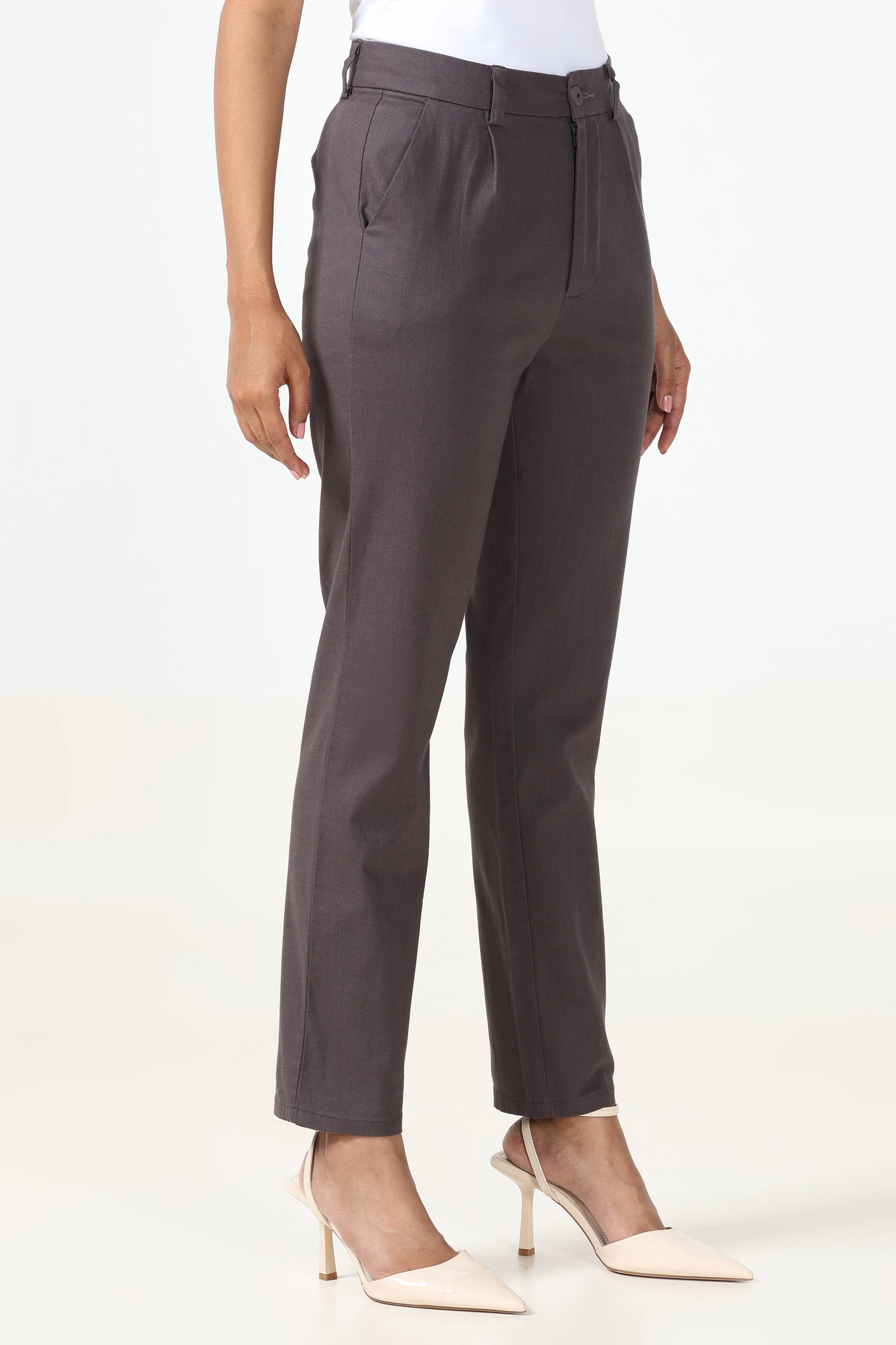 Linen Cotton Formal Trouser - Dark Grey