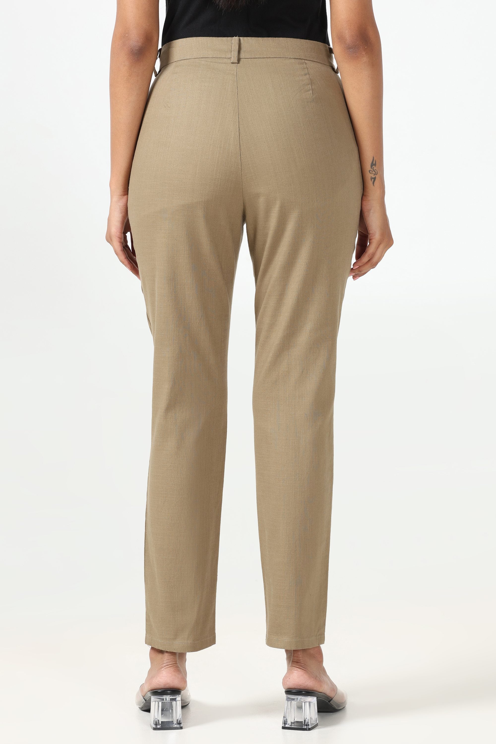 Linen Cotton Formal Trouser - Olive Green