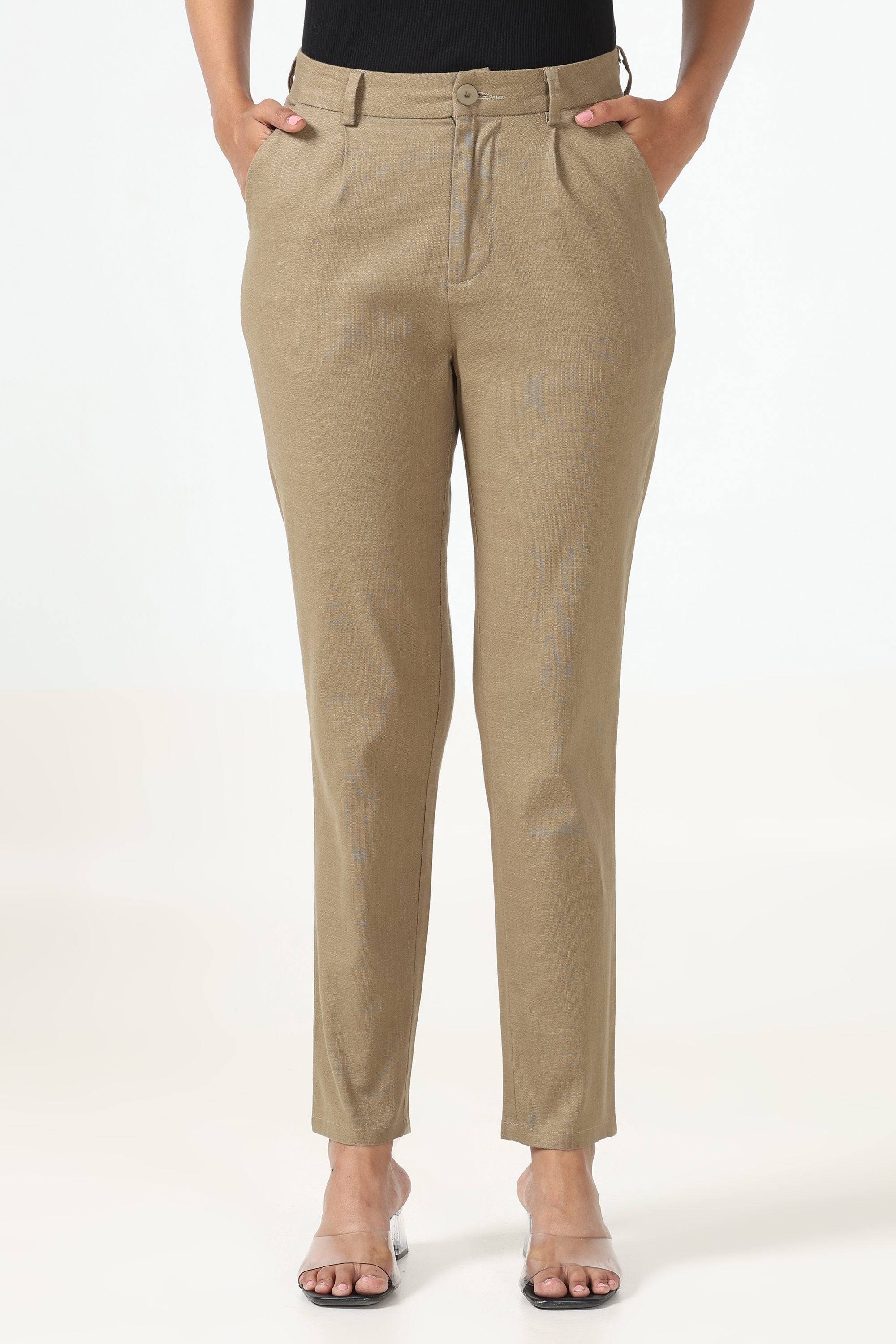 Linen Cotton Formal Trouser - Olive Green