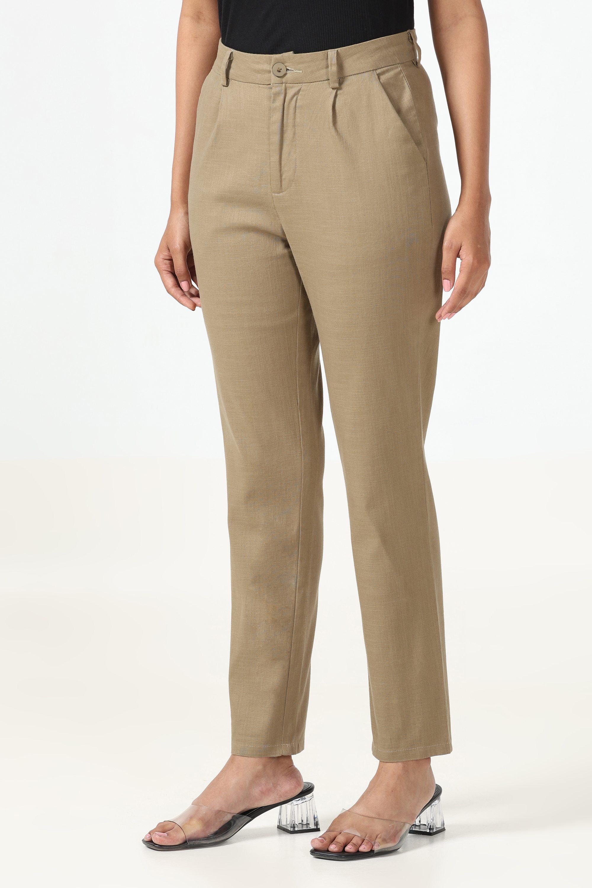 Linen Cotton Formal Trouser - Olive Green