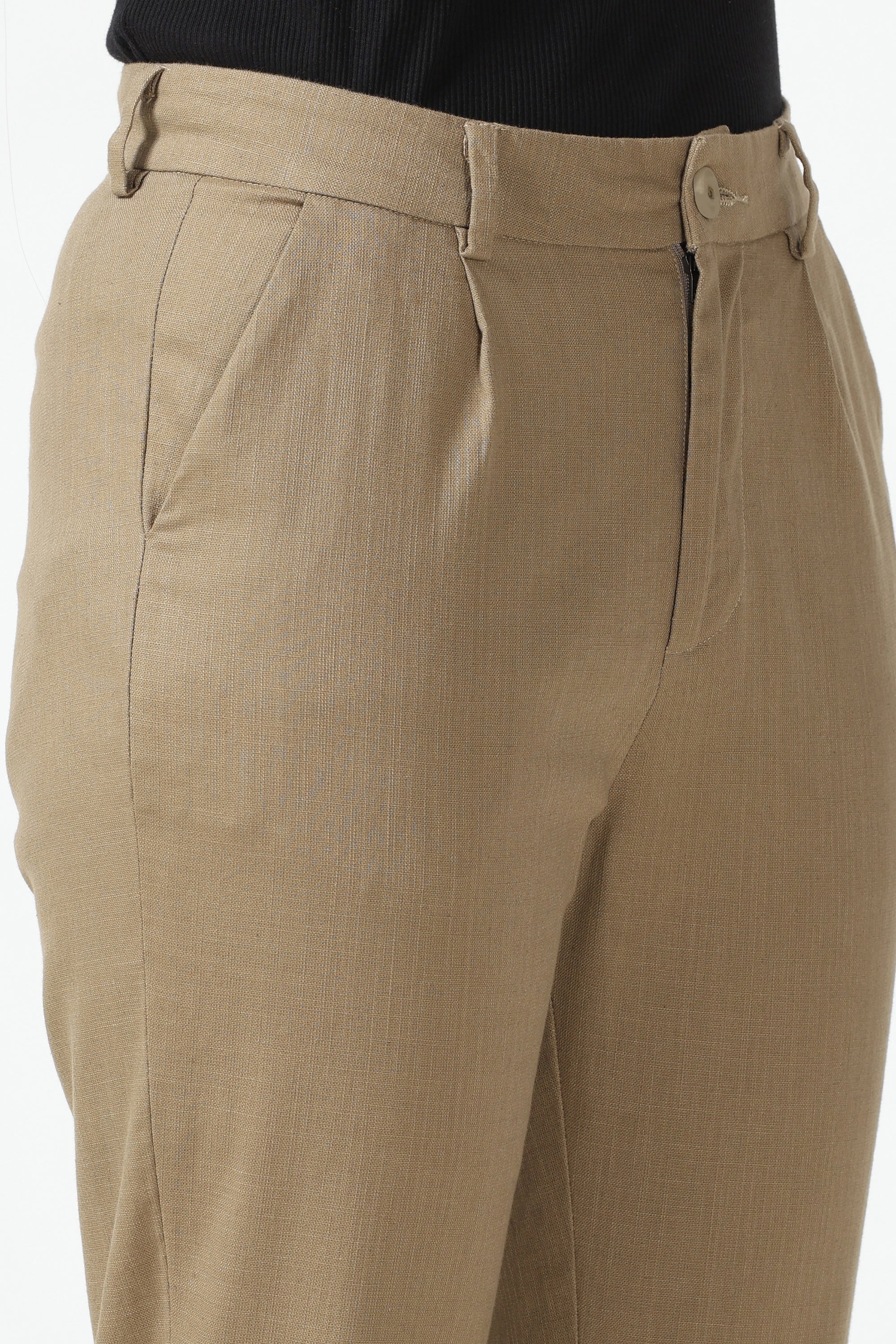 Linen Cotton Formal Trouser - Olive Green