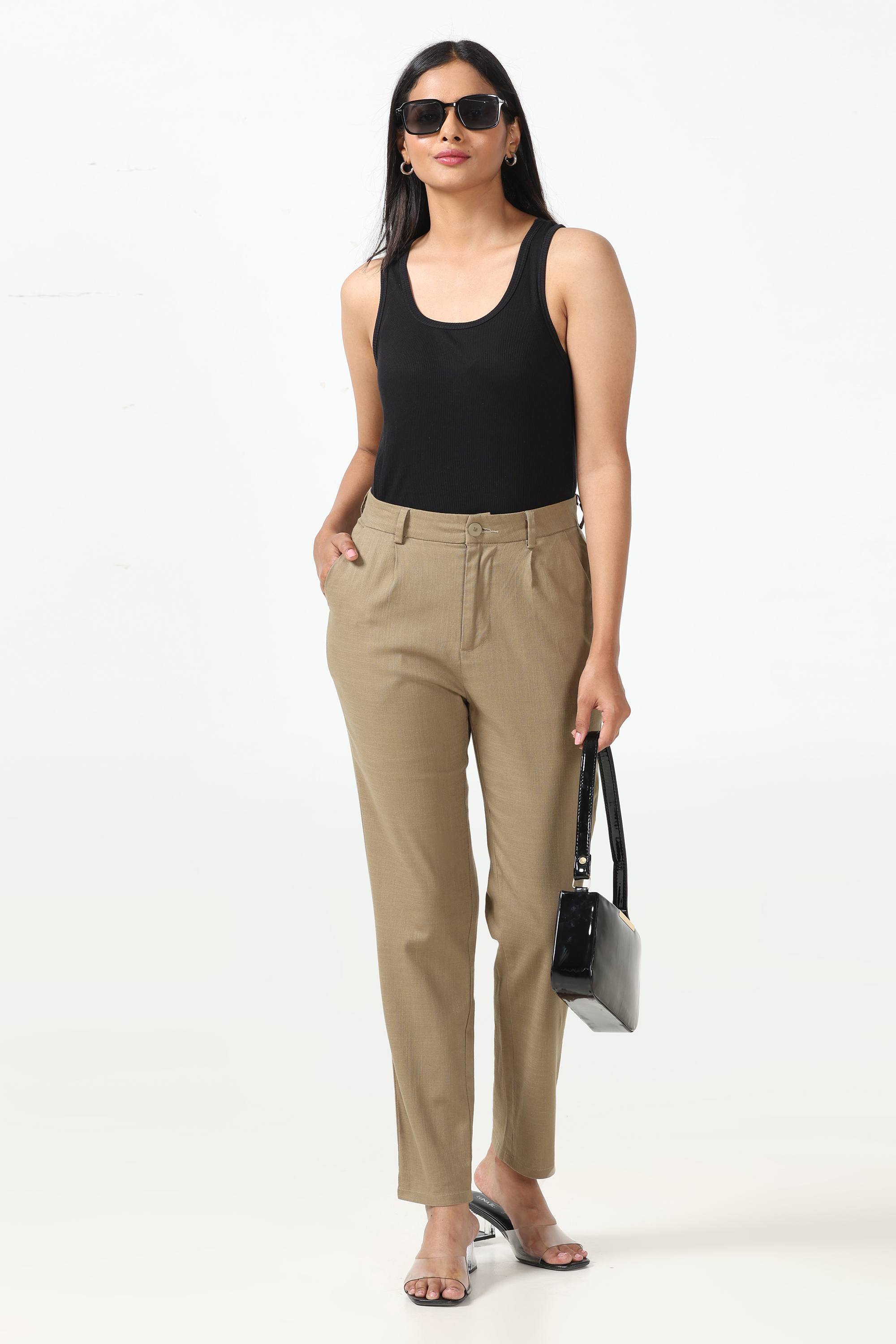 Linen Cotton Formal Trouser - Olive Green